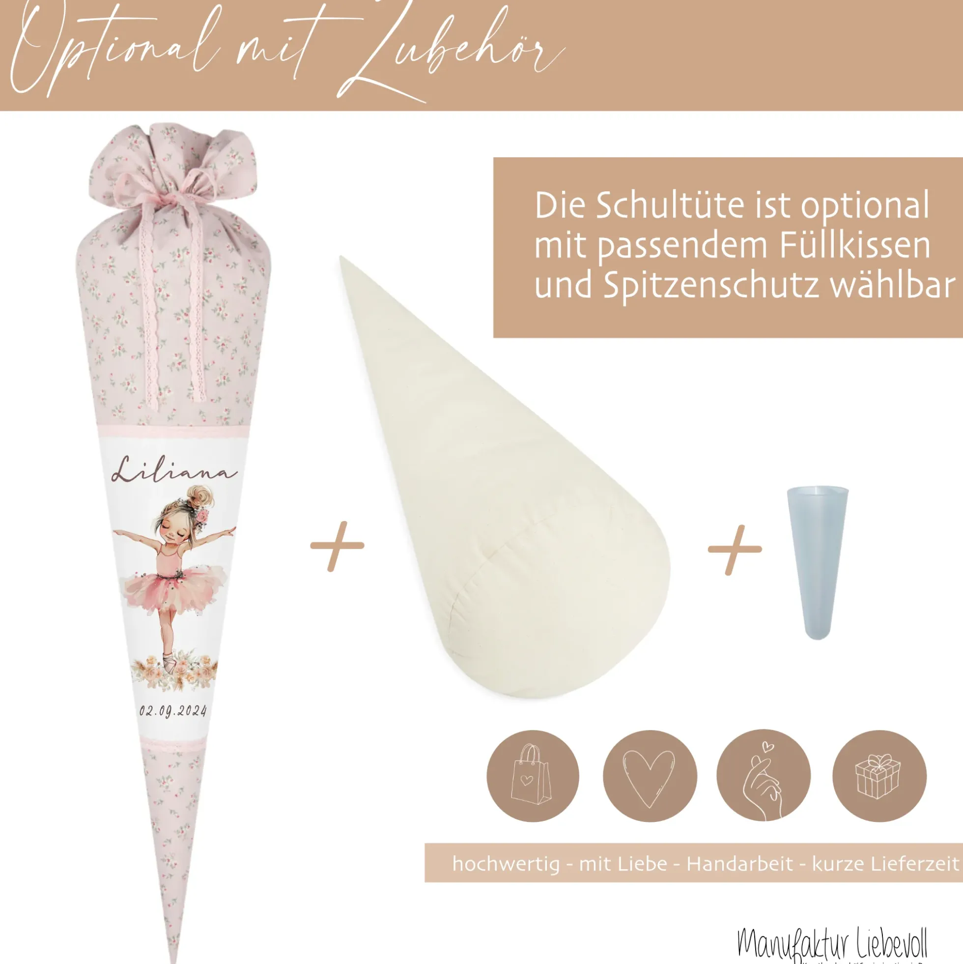 Schultüte Mädchen Personalisiert Schultüte Stoff Ballett Zuckertüte Mädchen Schultüte Tänzerin Einschulung Stoff Ballerina Schultüte