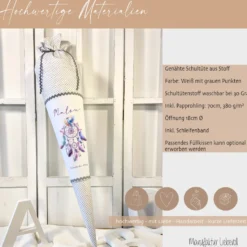 Schultüte Traumfänger Mädchen Name Personalisiert Blumen Boho Vintage Einschulungstüte Stoff Zuckertüte Datum 70 cm | Optional mit Füllkissen und Spitzenschutz