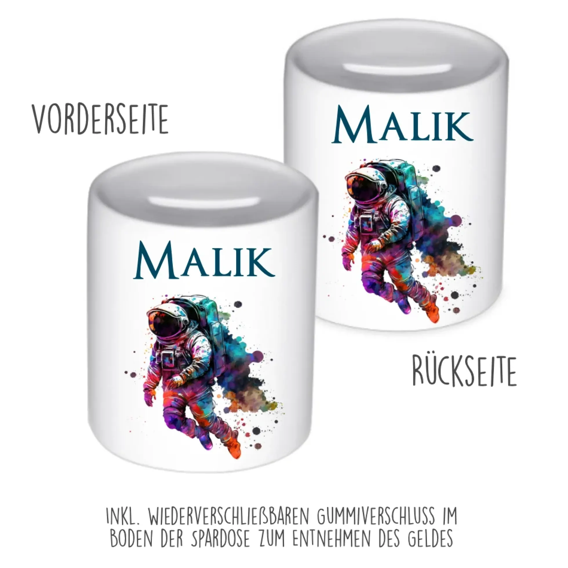 Spardose "Astronaut" mit Namen für Jungen | Geschenk für Kinder Teenager | Personalisiertes Geldgeschenk I Geschenkidee zum Geburtstag | 10 Motive zur Auswahl