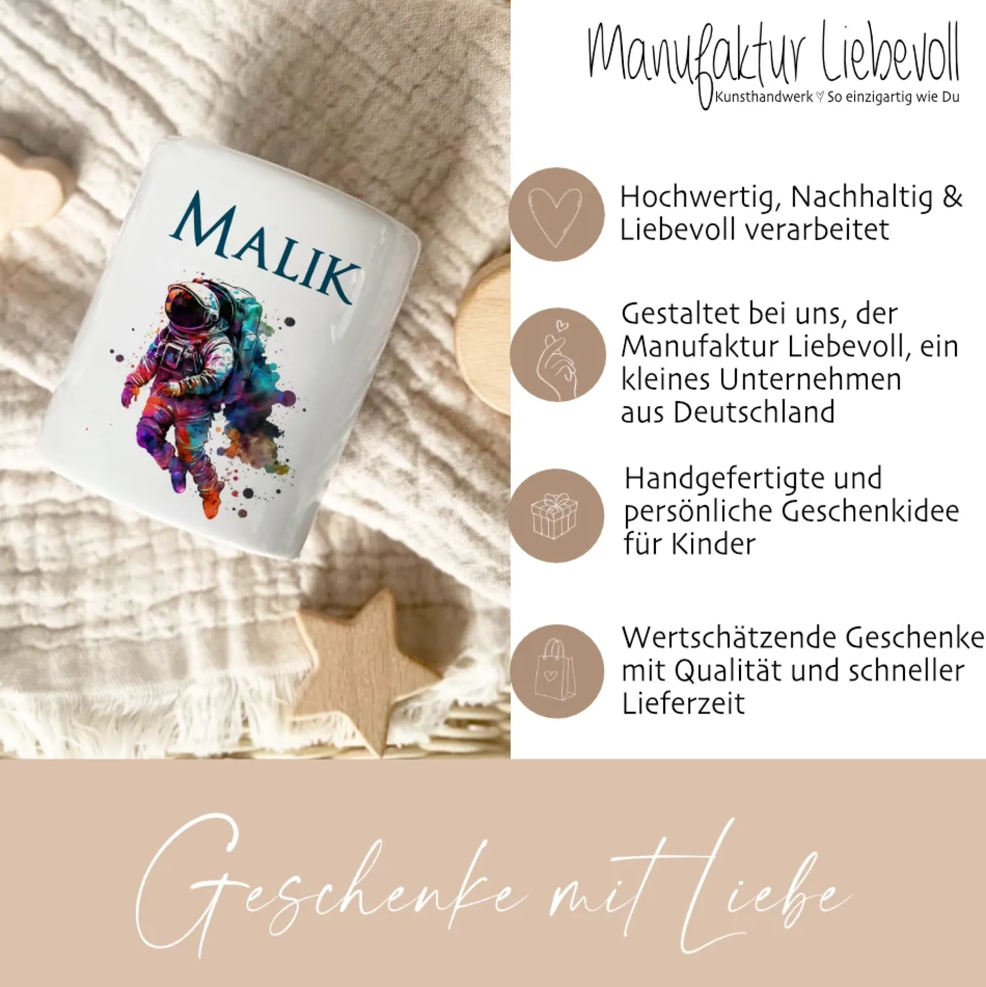 Spardose "Astronaut" mit Namen für Jungen | Geschenk für Kinder Teenager | Personalisiertes Geldgeschenk I Geschenkidee zum Geburtstag | 10 Motive zur Auswahl