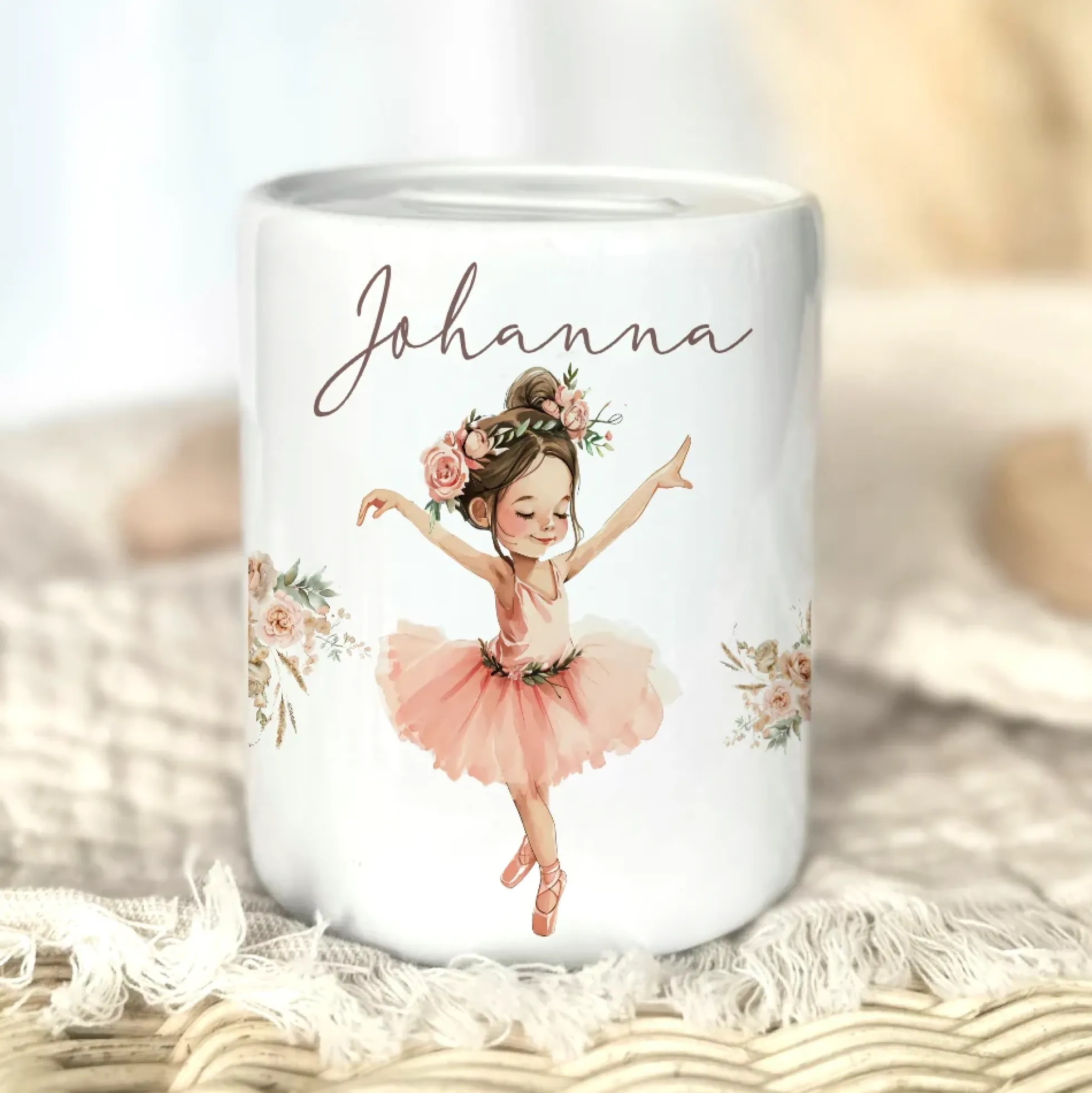 Spardose "Ballerina" mit Namen für Mädchen | Geld Geschenk für Kinder | Personalisiertes Geldgeschenk I Babygeschenk Mädchen