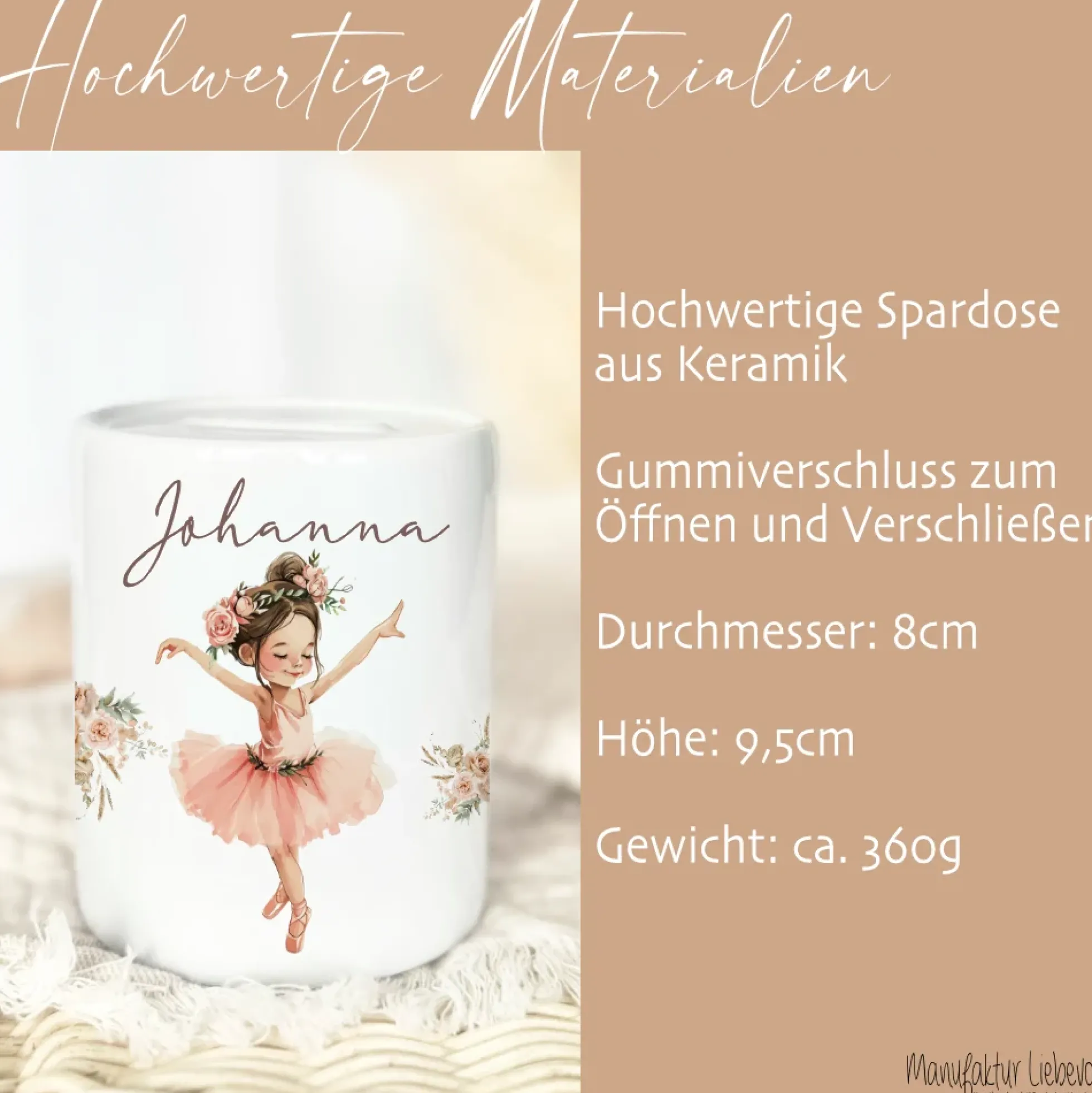 Spardose "Ballerina" mit Namen für Mädchen | Geld Geschenk für Kinder | Personalisiertes Geldgeschenk I Babygeschenk Mädchen