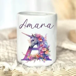Spardose "Einhorn" mit Namen für Mädchen | Geld Geschenk für Kinder | Personalisiertes Geldgeschenk Pferde Motiv I Babygeschenk Mädchen