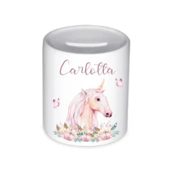Spardose Einhorn mit Namen für Mädchen | Personalisiertes Geschenk für Kinder | Originelles Geldgeschenk u. handgefertigte Geschenkidee | 11 Motive zur Auswahl
