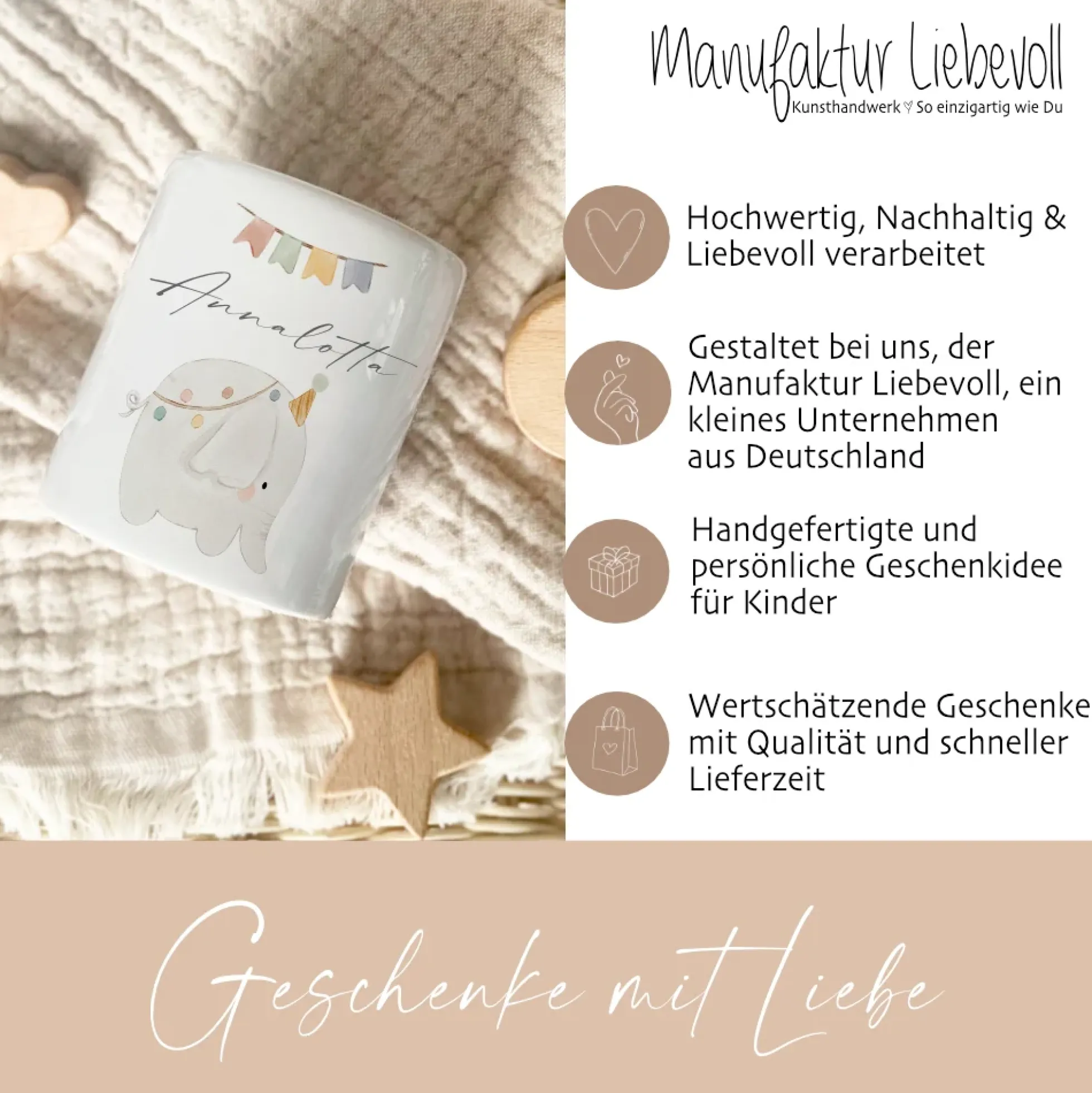 Spardose Elefant - Personalisierte Sparbüchse aus Keramik mit dem Namen des Kindes
