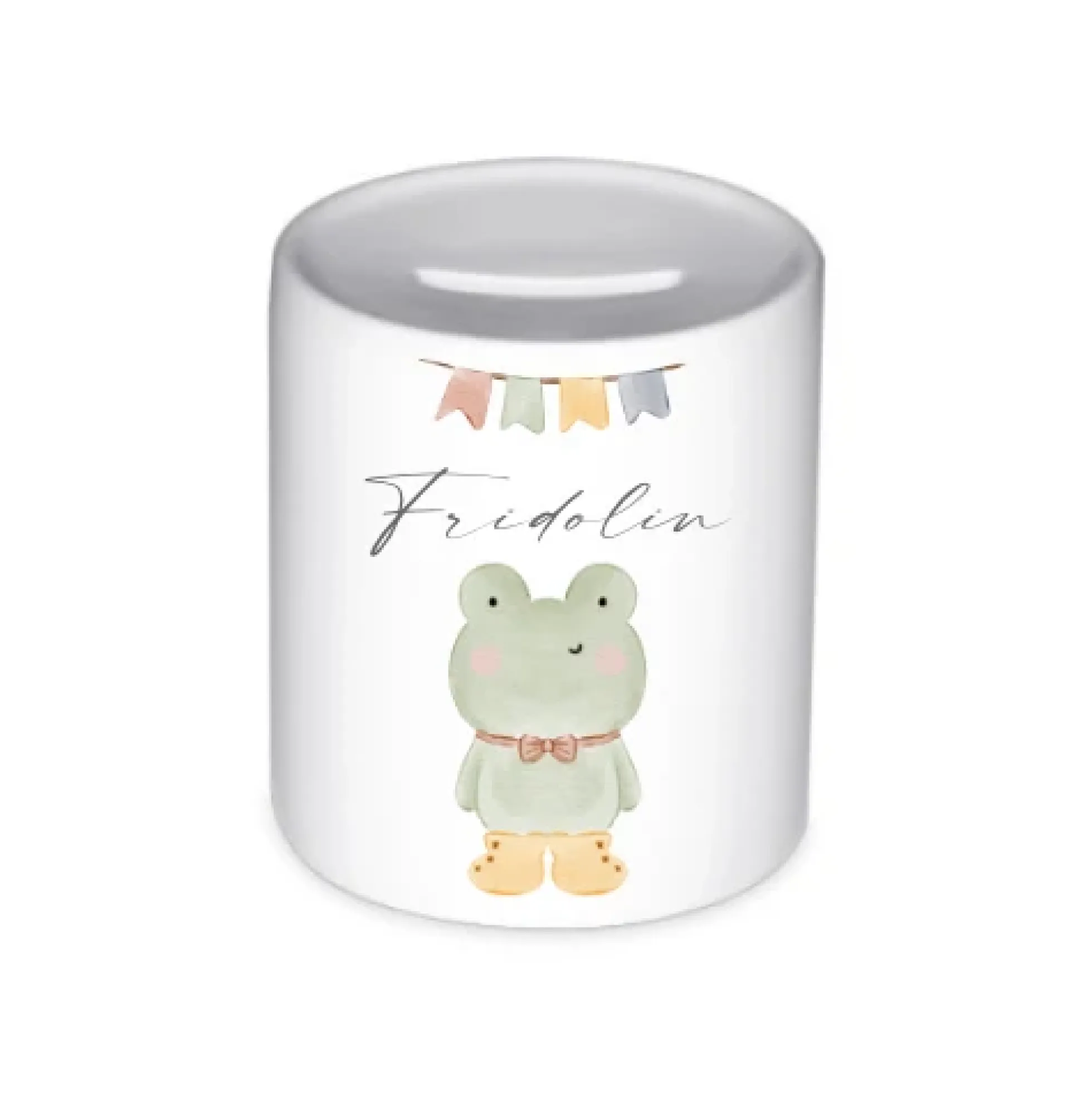 Spardose Frosch - Personalisierte Kinderspardose aus Keramik mit dem Namen des Kindes