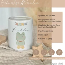 Spardose Frosch - Personalisierte Kinderspardose aus Keramik mit dem Namen des Kindes