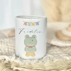 Spardose Frosch - Personalisierte Kinderspardose aus Keramik mit dem Namen des Kindes