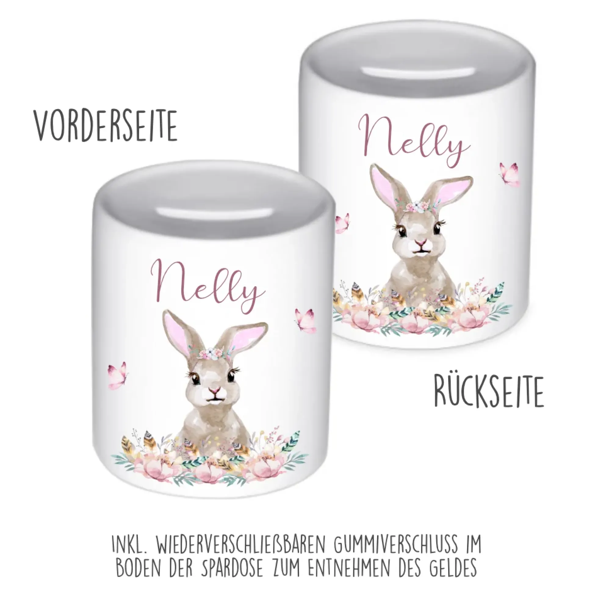 Spardose Hase mit Namen für Kinder | Personalisiertes Geschenk für Mädchen | Originelles Geldgeschenk u. handgefertigte Geschenkidee | 11 Motive zur Auswahl