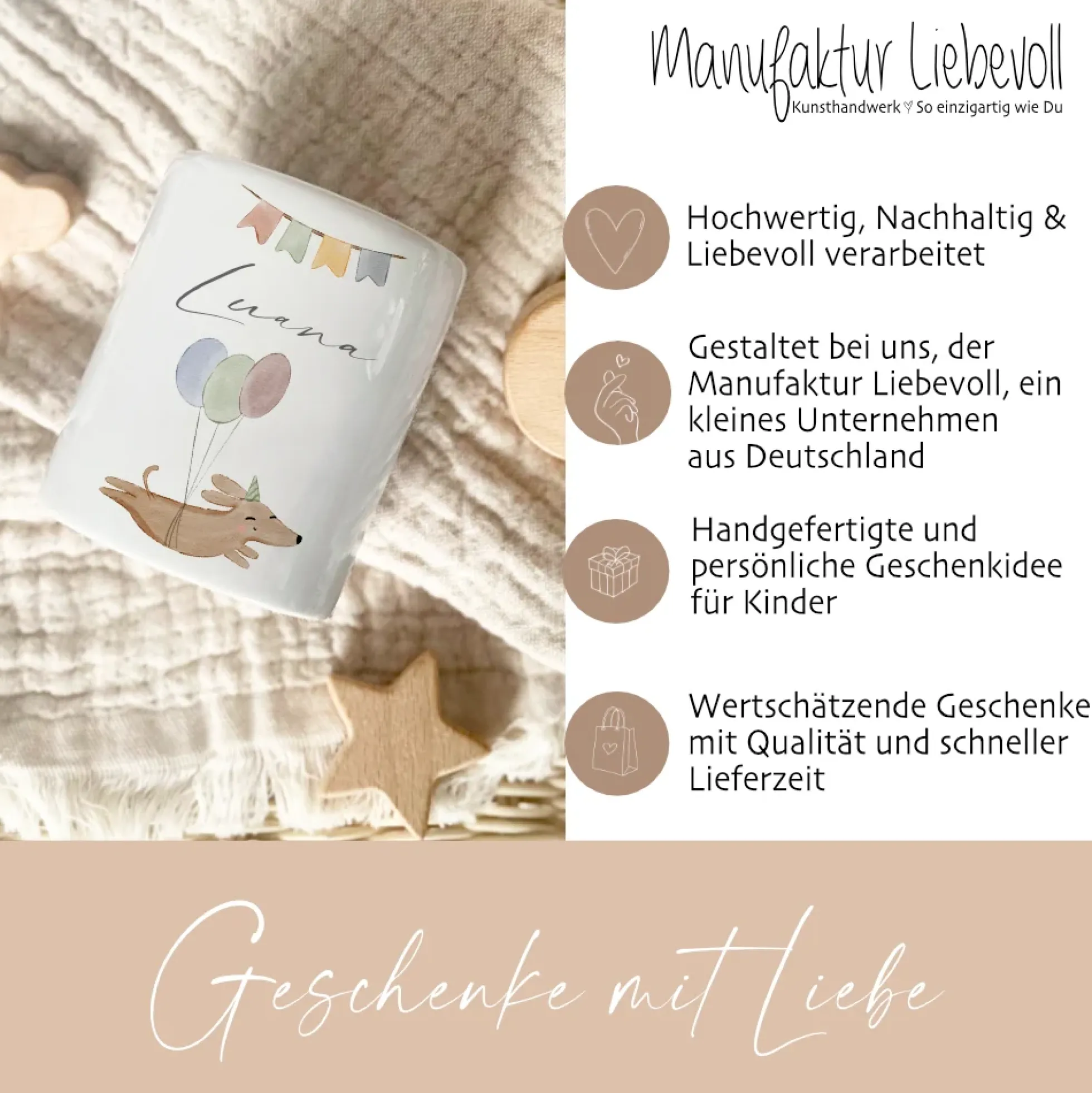 Spardose Hund - Personalisierte Kinderspardose aus Keramik