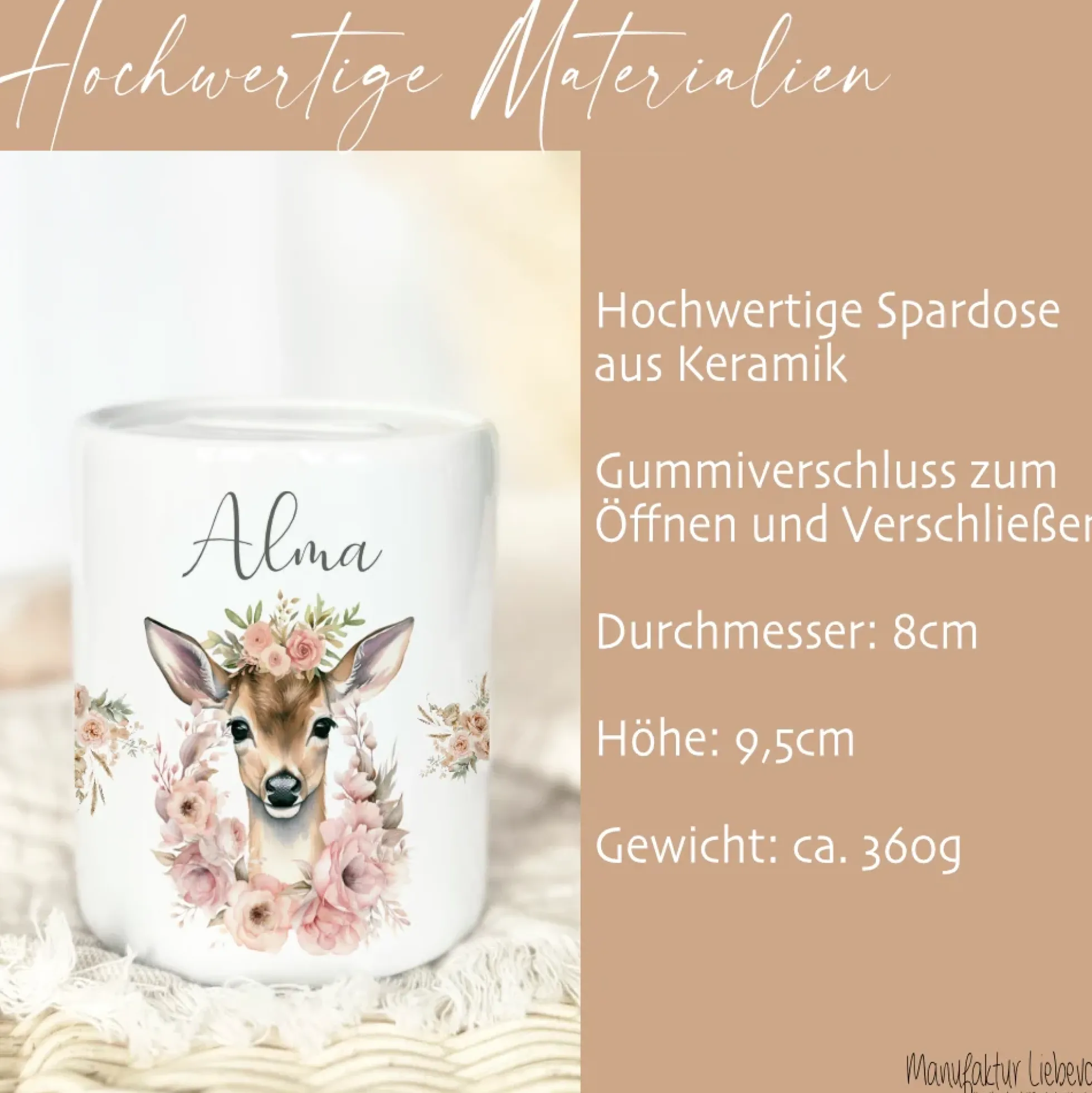 Spardose Personalisiert Mädchen Spardose Reh Spardose Rehkitz Kinderspardose Keramik Spardose mit Namen Spardose Kind