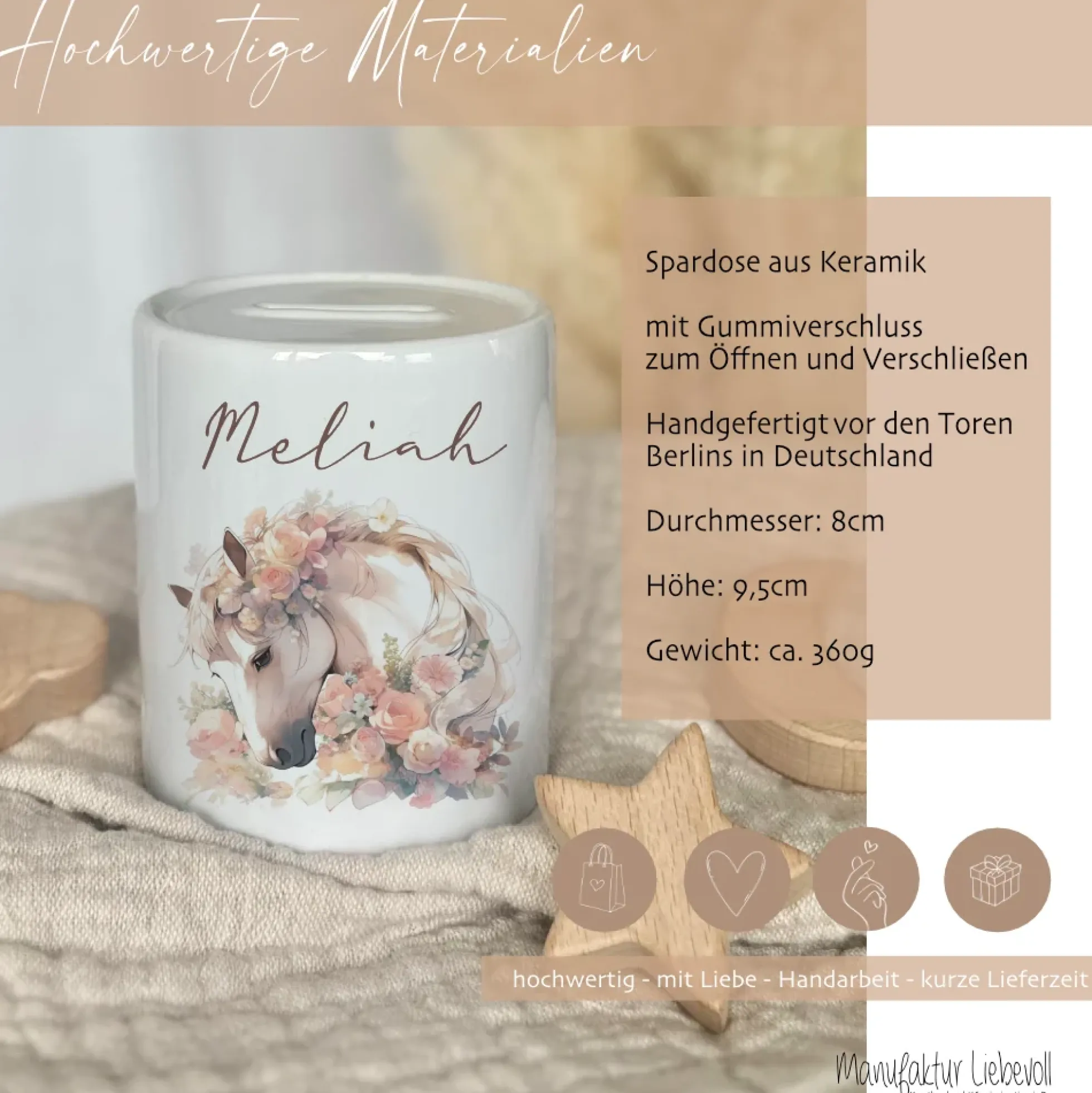 Spardose "Pferd" mit Namen für Mädchen | Geschenk für Kinder | Personalisiertes Geldgeschenk I Geschenkidee zum Geburtstag | 10 Motive zur Auswahl