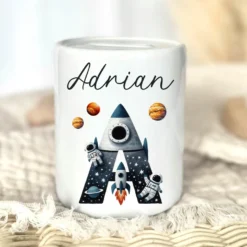Spardose "Rakete" mit Namen für Jungen | Geld Geschenk für Kinder | Personalisiertes Geldgeschenk Weltall Spardose I Babygeschenk Jungen