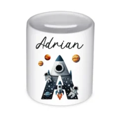 Spardose "Rakete" mit Namen für Jungen | Geld Geschenk für Kinder | Personalisiertes Geldgeschenk Weltall Spardose I Babygeschenk Jungen