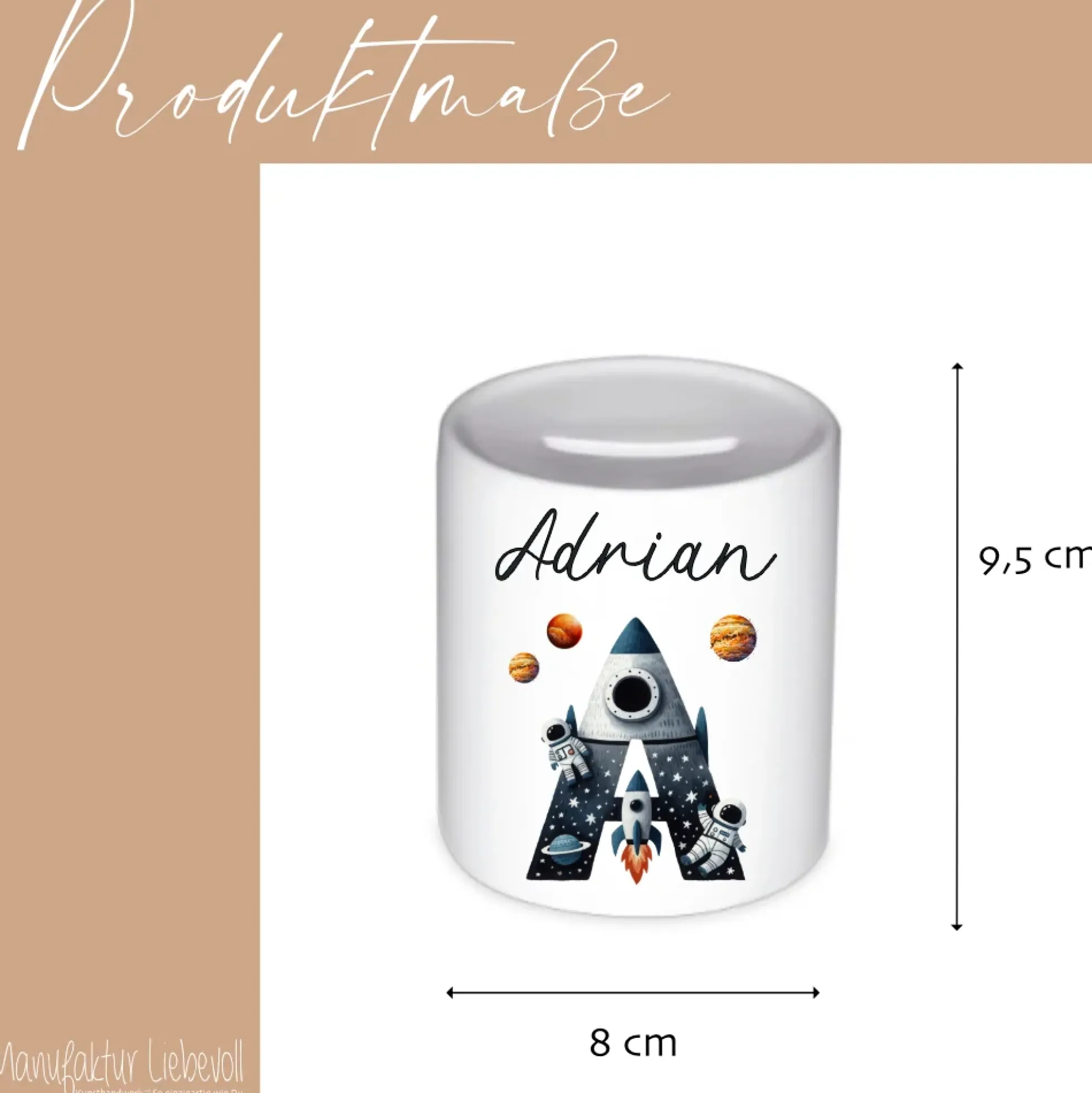 Spardose "Rakete" mit Namen für Jungen | Geld Geschenk für Kinder | Personalisiertes Geldgeschenk Weltall Spardose I Babygeschenk Jungen