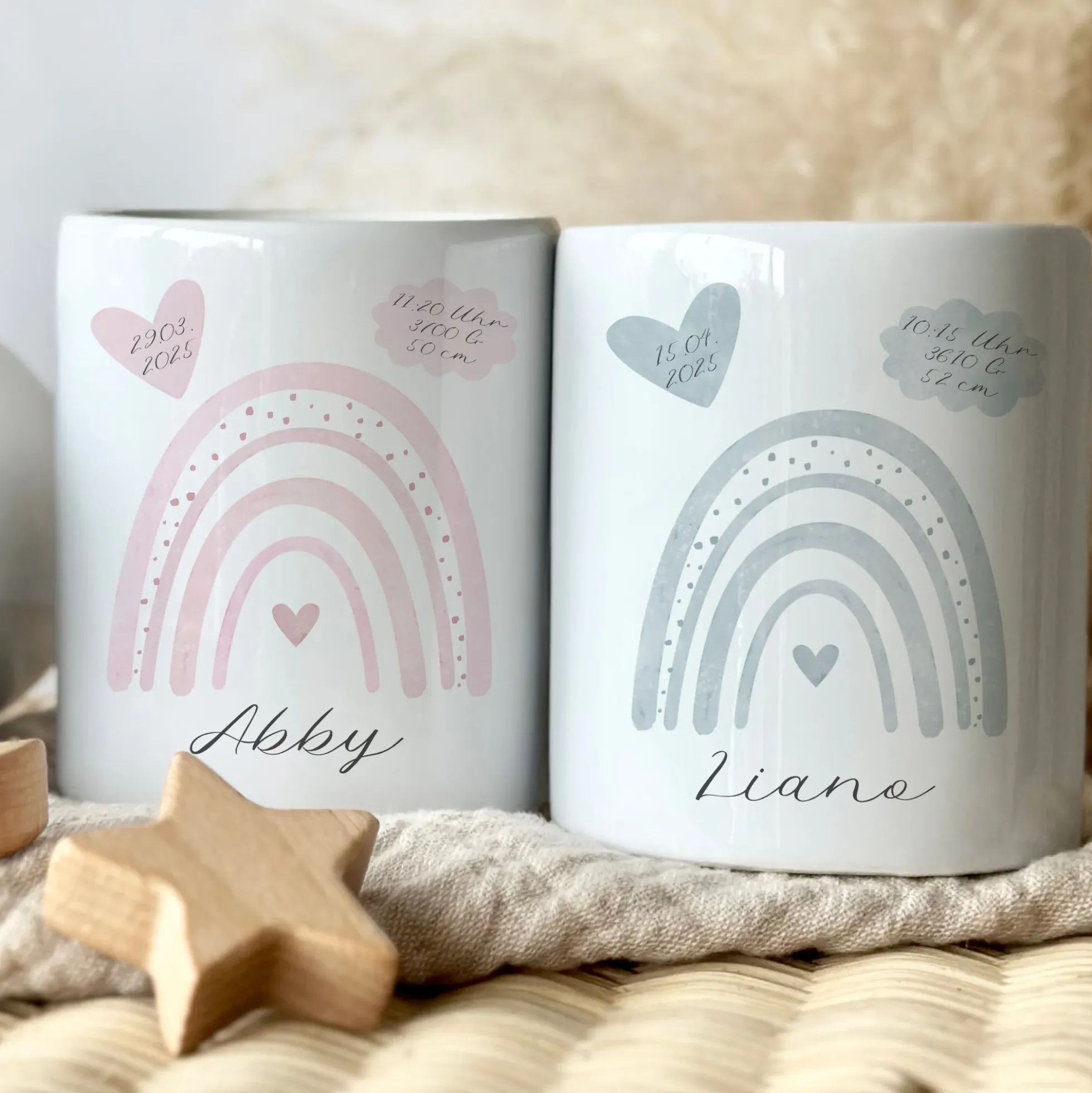 Spardose Regenbogen für Babys, personalisiert mit Namen und Geburtsdaten