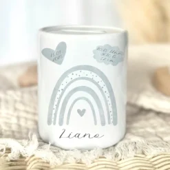 Spardose Regenbogen für Babys, personalisiert mit Namen und Geburtsdaten