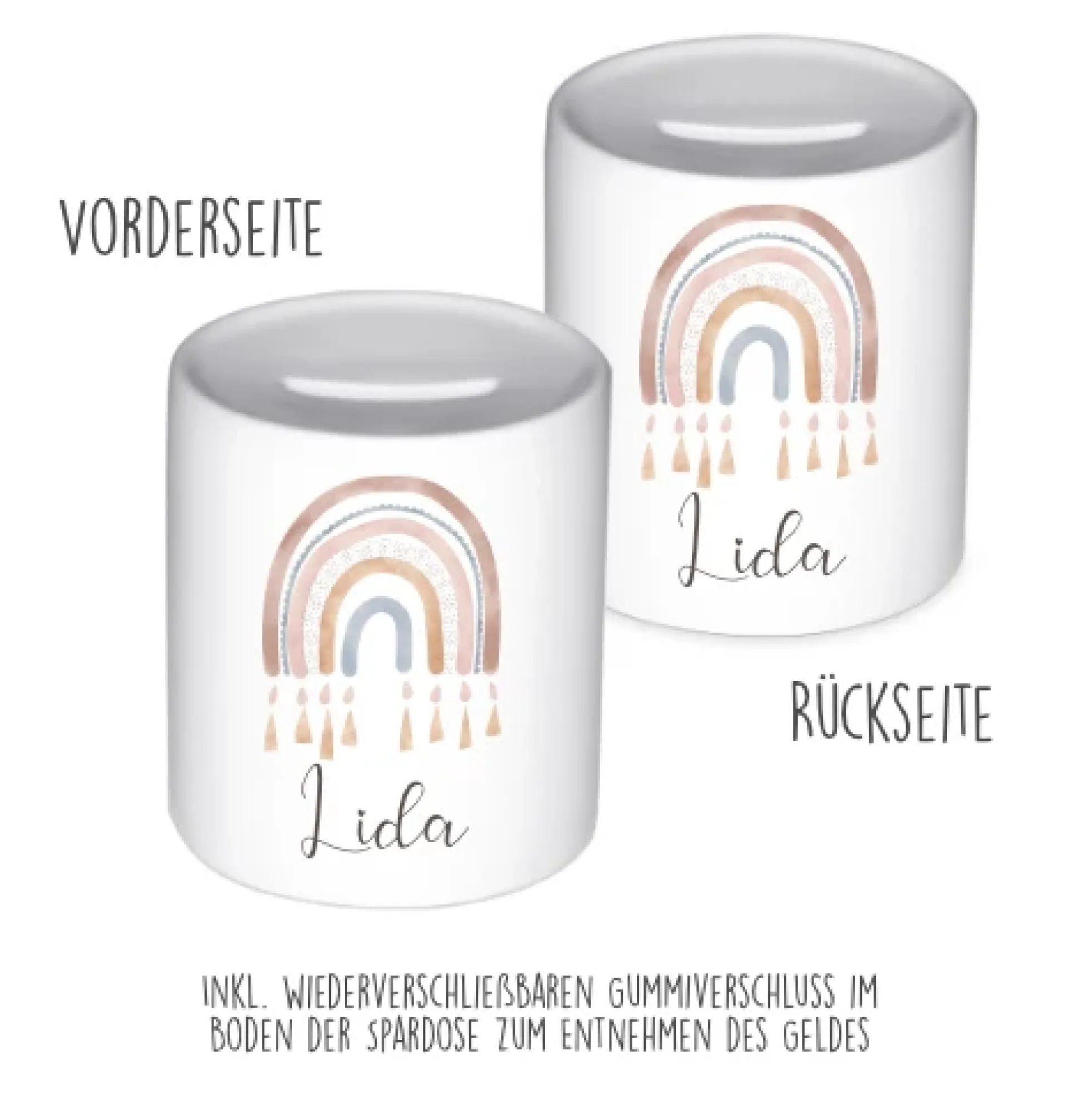Spardose "Regenbogen" für Mädchen als Geschenk | Personalisierte Geschenkidee für Kinder | 10 Motive zur Auswahl