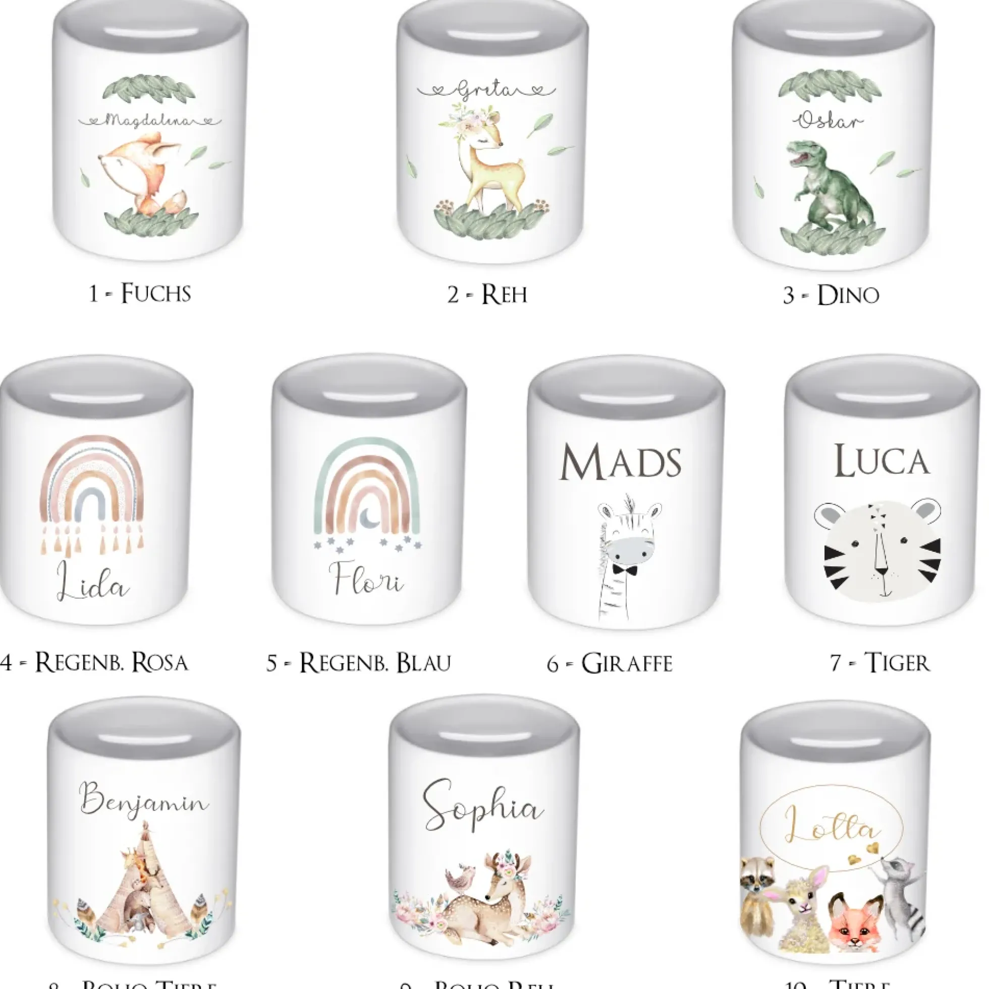 Spardose "Regenbogen" für Mädchen als Geschenk | Personalisierte Geschenkidee für Kinder | 10 Motive zur Auswahl