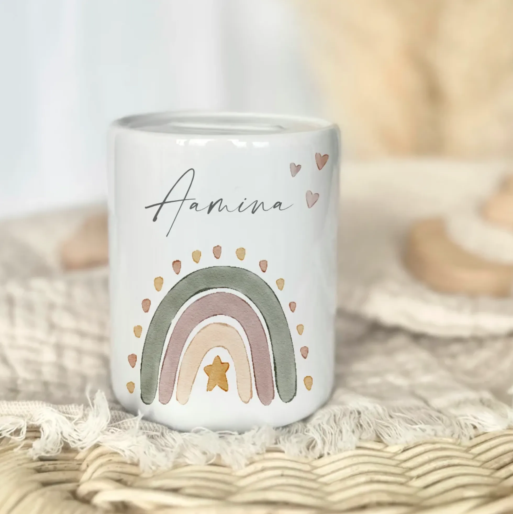 Spardose Regenbogen - Personalisiert mit dem Namen des Kindes