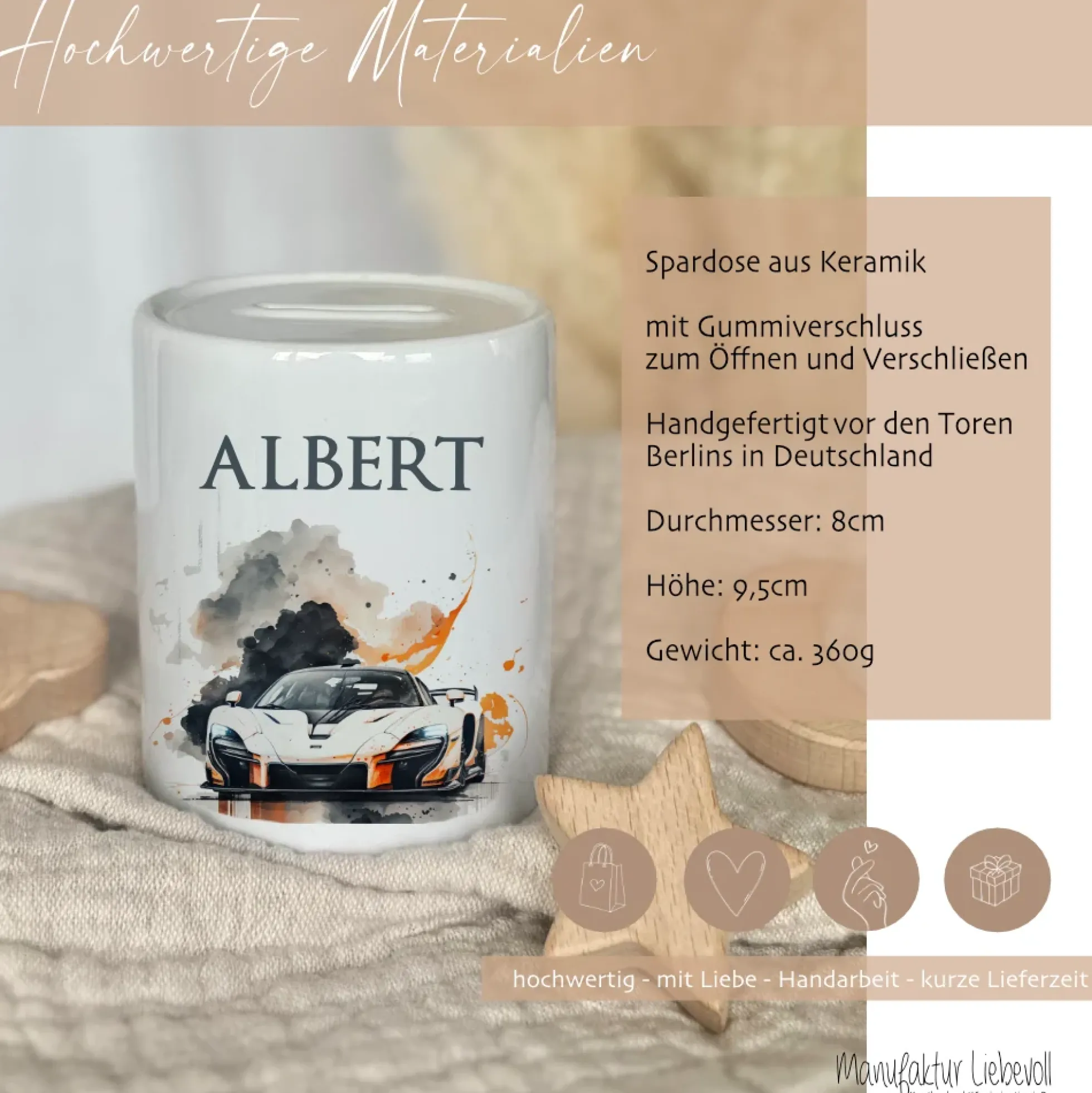 Spardose "Rennauto" mit Namen für Jungen | Geschenk für Kinder Teenager | Personalisiertes Geldgeschenk I Geschenkidee zum Geburtstag | 10 Motive zur Auswahl