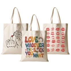 Stoffbeutel Einkaufstasche Beutel bedruckt Love Kiss Mittelfinger Fuck Statement Beuteltasche Damen Frau Liebe