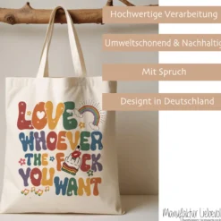 Stoffbeutel Einkaufstasche Beutel bedruckt Love Kiss Mittelfinger Fuck Statement Beuteltasche Damen Frau Liebe