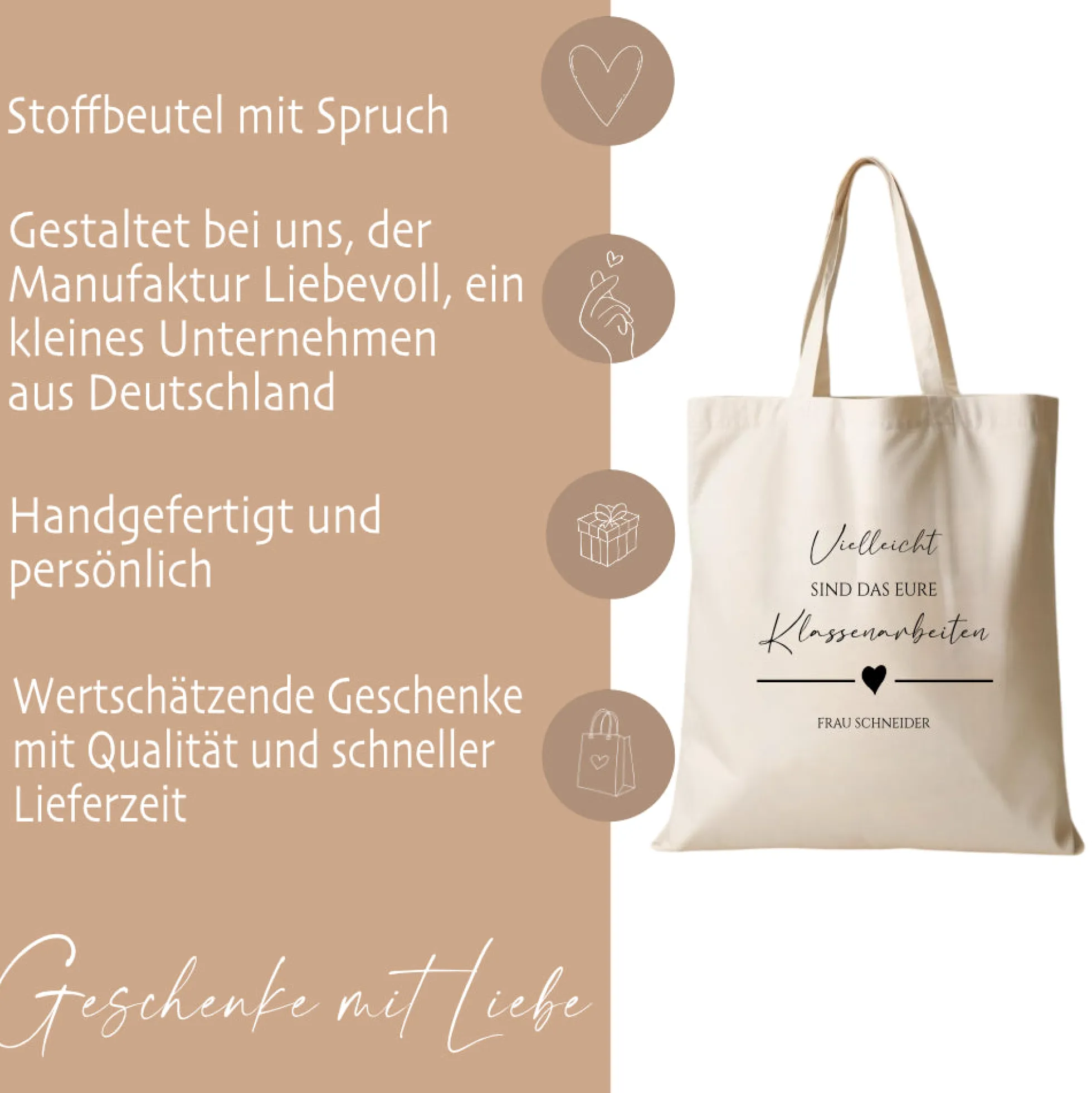 Stoffbeutel "Klassenarbeiten" Abschiedsgeschenk Lehrerin Tasche mit Namen Lehrerin Geschenk Geburtstag
