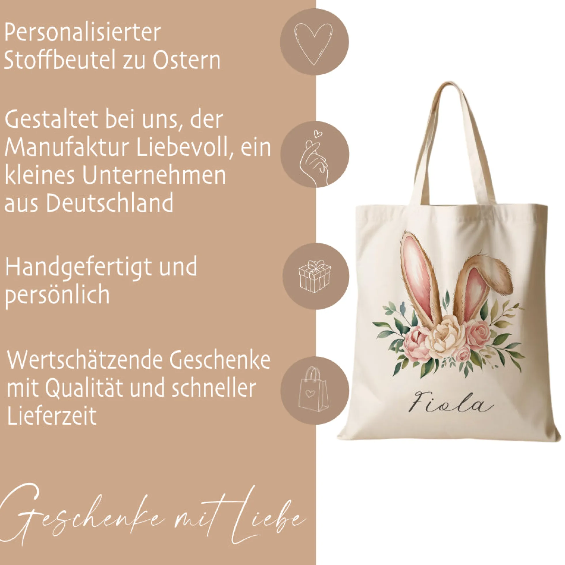 Stoffbeutel mit Namen bedruckt, Motive: Osterohren, Bubble Gum Osterhasen