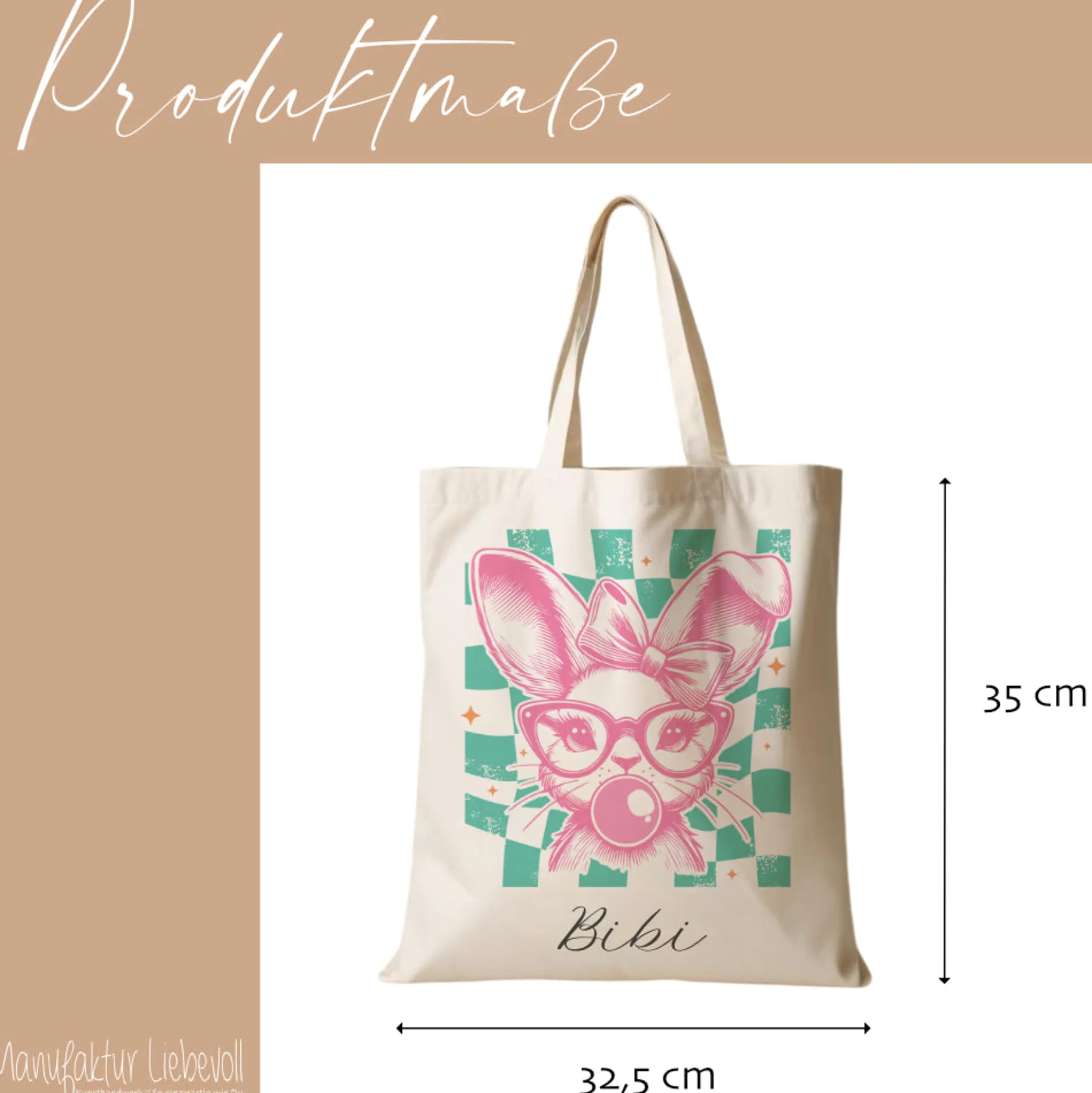 Stoffbeutel mit Namen bedruckt, Motive: Osterohren, Bubble Gum Osterhasen