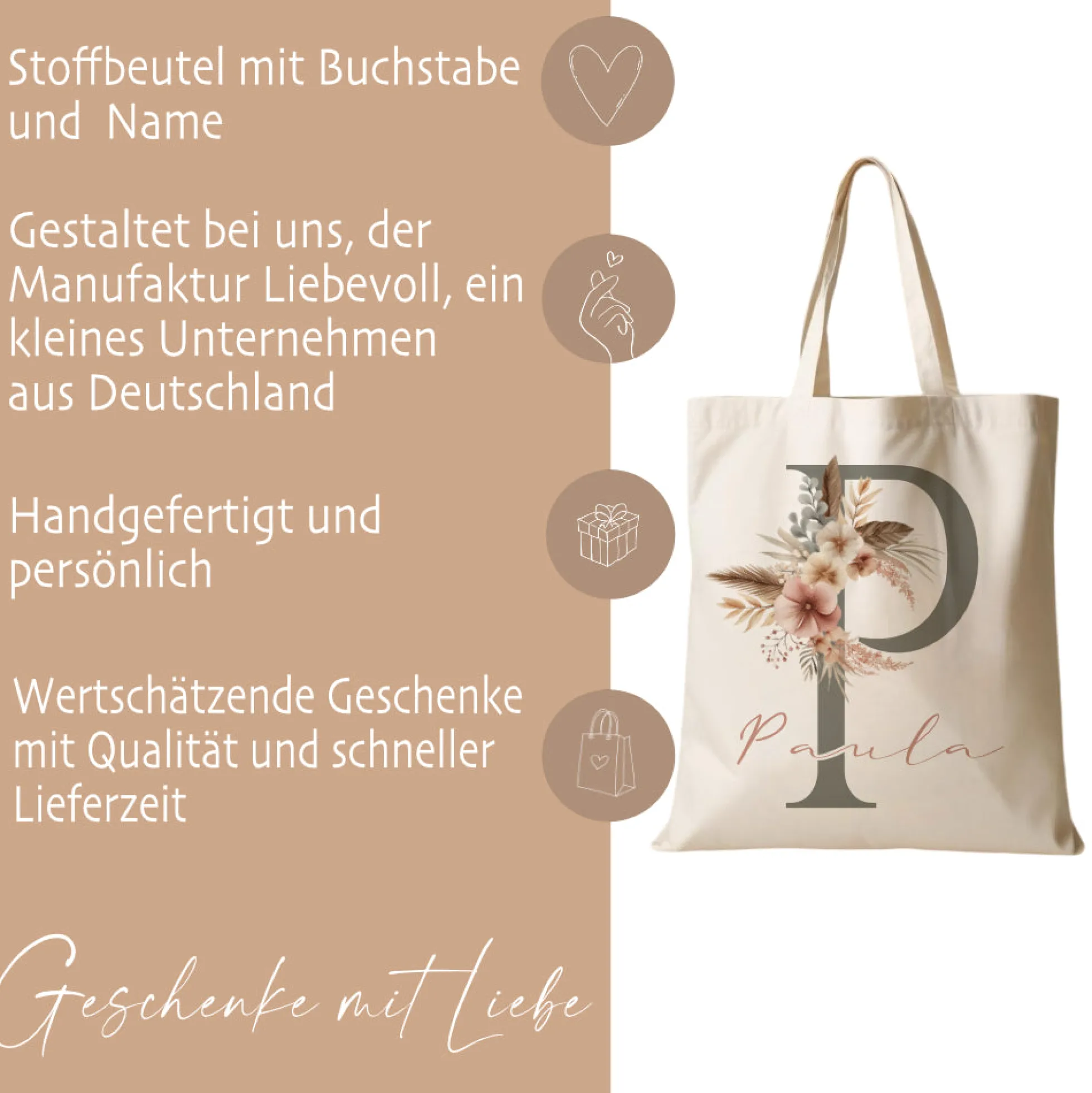 Stoffbeutel mit Namen und Anfangsbuchstaben