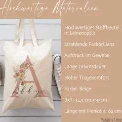 Stoffbeutel mit Namen und Anfangsbuchstaben