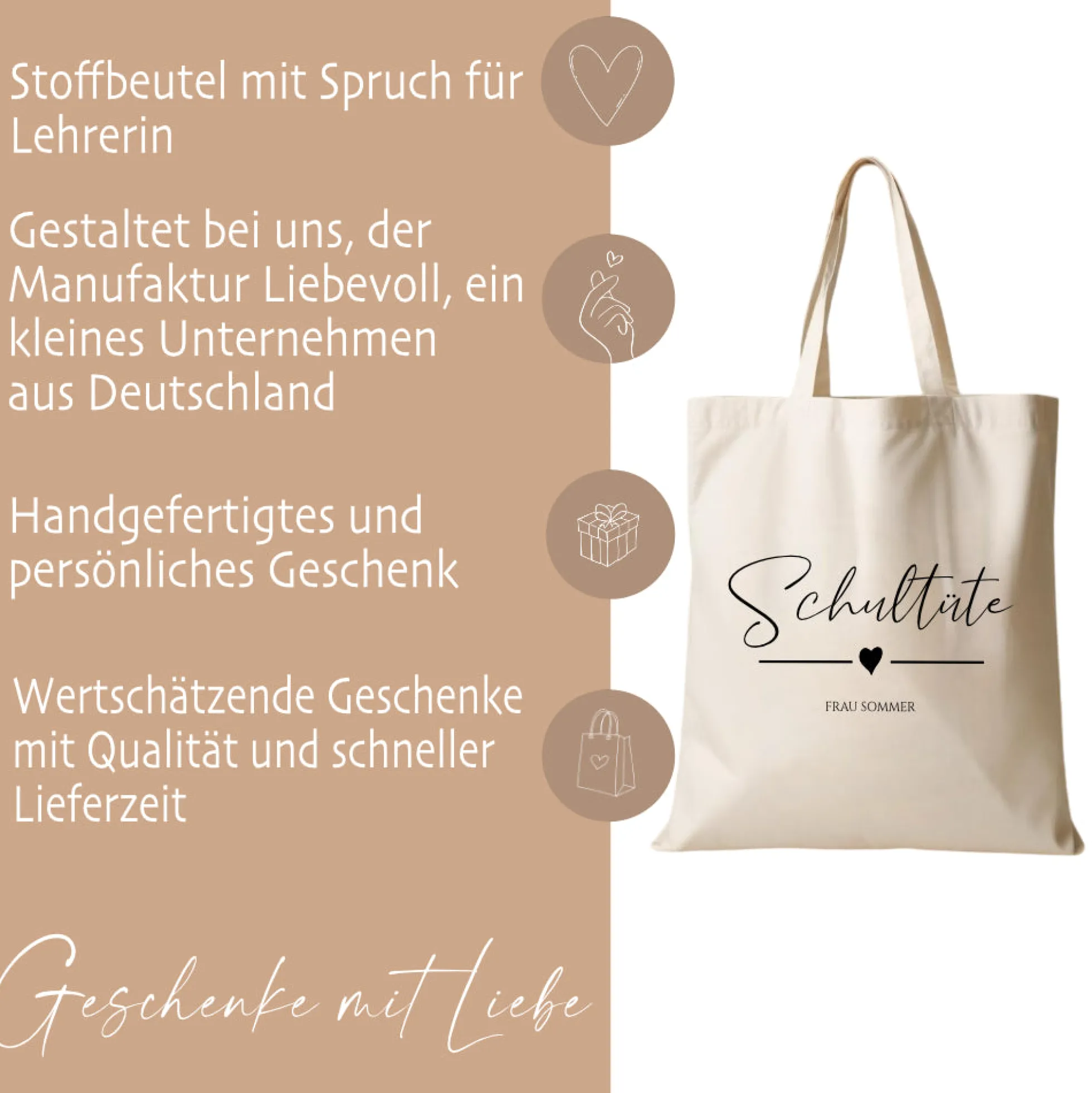 Stoffbeutel "Schultüte" Abschiedsgeschenk Lehrerin Tasche mit Namen Lehrerin Geschenk Geburtstag