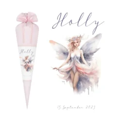 Stoff Schultüte Elfe Mädchen Name Rosa Fee Prinzessin Personalisiert Märchen Blumen Prinzessin Boho Einschulungstüte Zuckertüte Datum 70 cm| Optional mit Füllkissen und Spitzenschutz