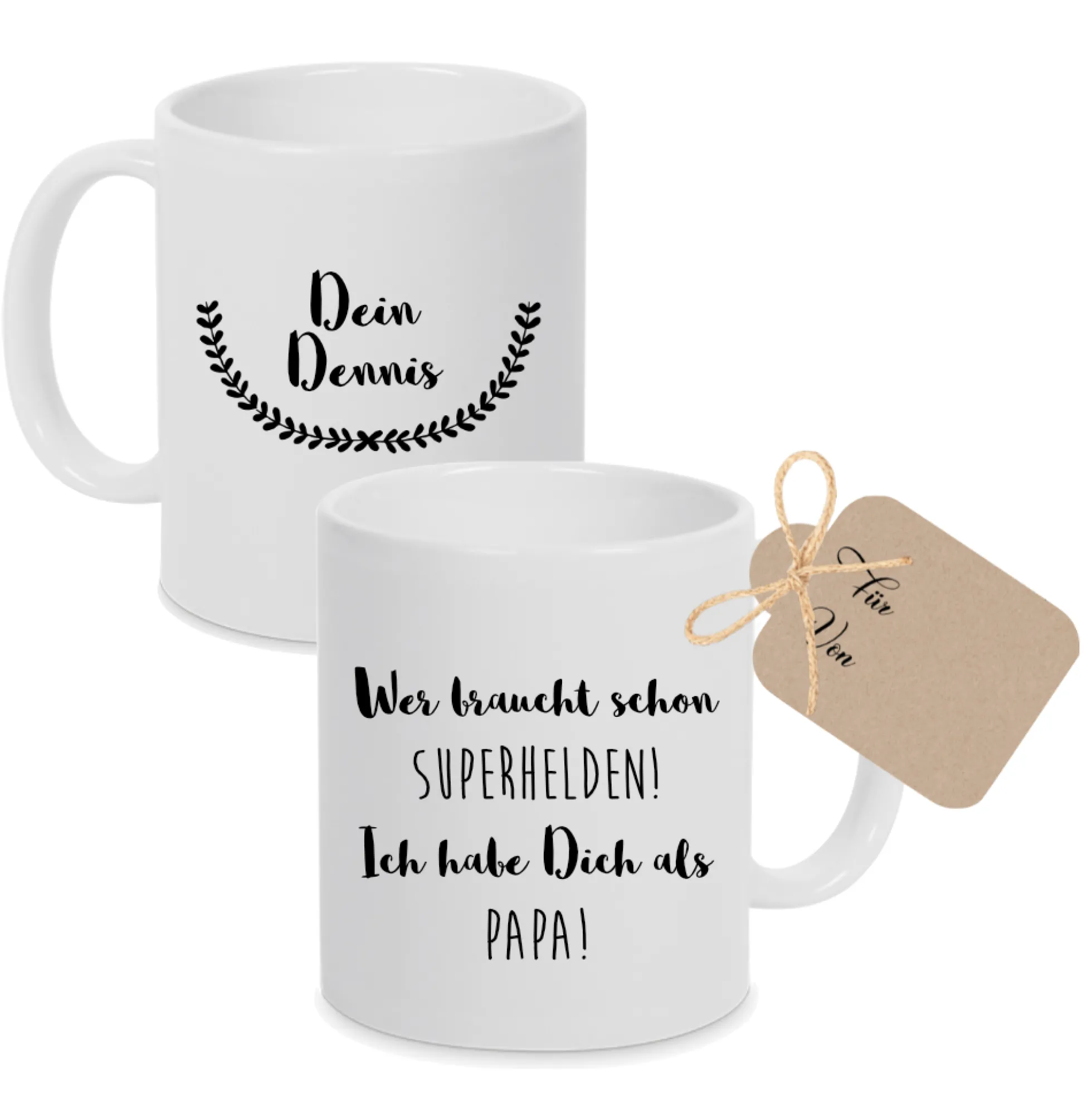 Tasse aus Keramik "Wer braucht schon Superhelden" | Personalisiertes Geschenk für den Papa
