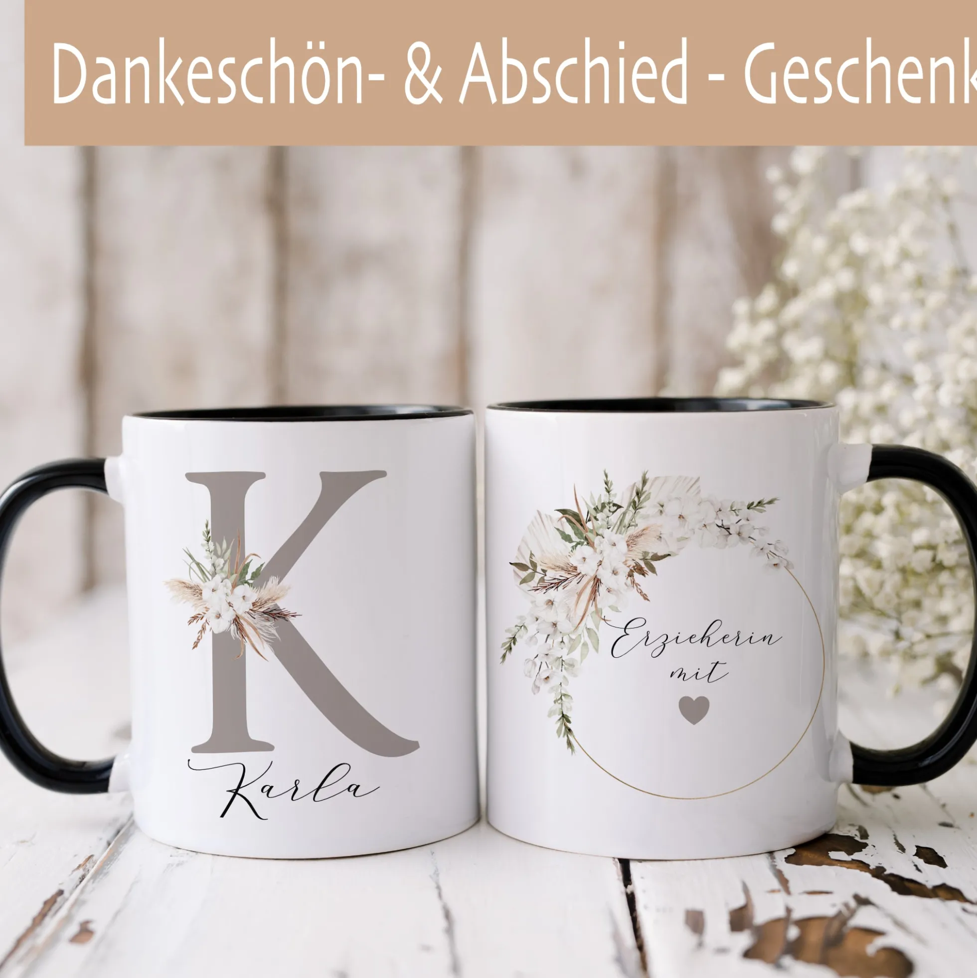 Tasse "Erzieherin mit Herz" | Personalisiertes Geschenk als Dankeschön und zum Abschied | Keramiktasse mit Namen und Buchstaben