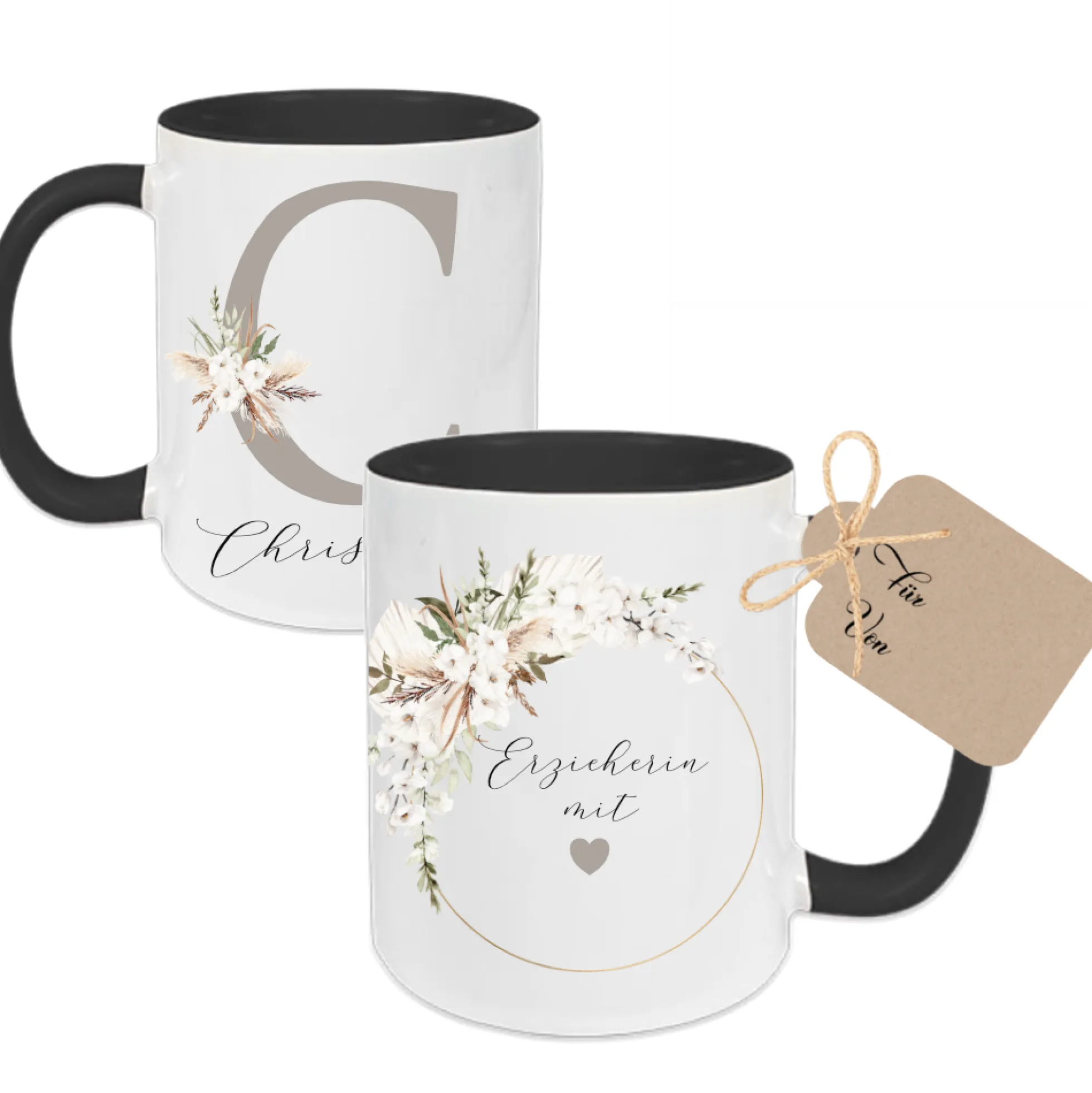 Tasse "Erzieherin mit Herz" | Personalisiertes Geschenk als Dankeschön und zum Abschied | Keramiktasse mit Namen und Buchstaben