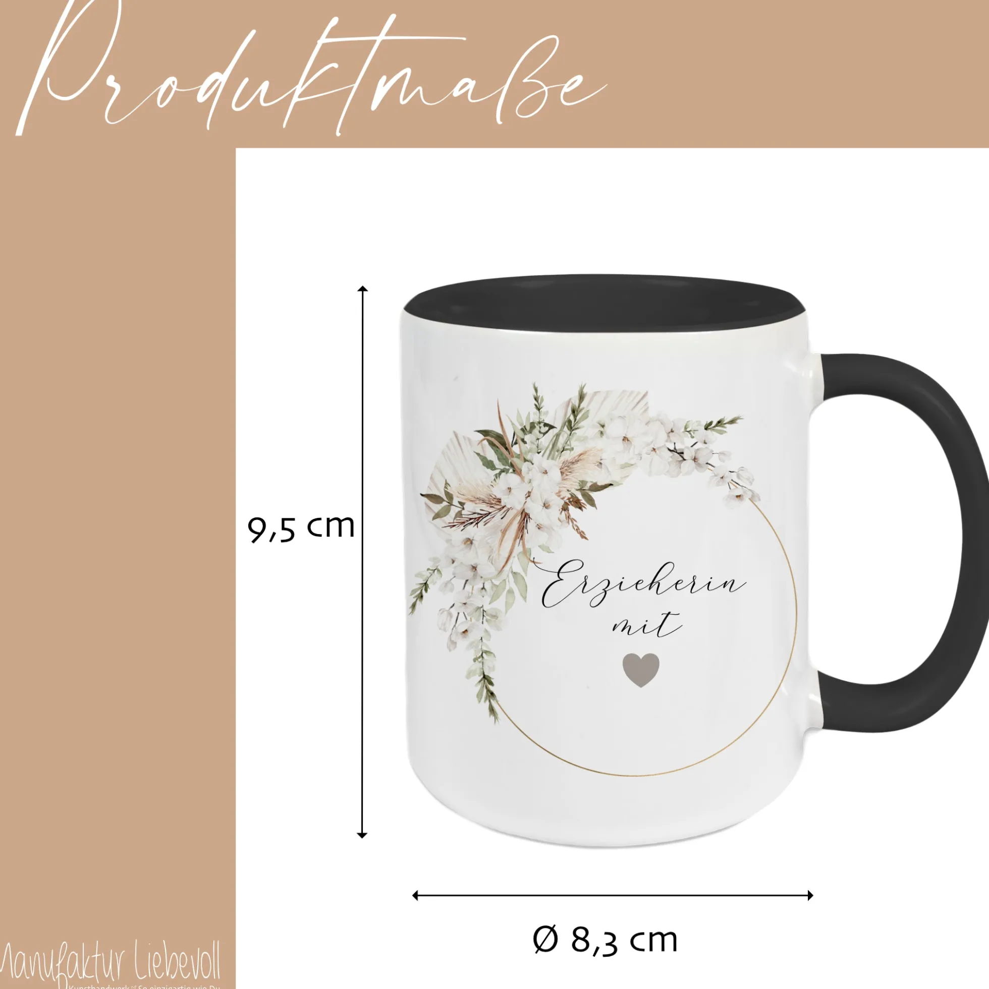 Tasse "Erzieherin mit Herz" | Personalisiertes Geschenk als Dankeschön und zum Abschied | Keramiktasse mit Namen und Buchstaben
