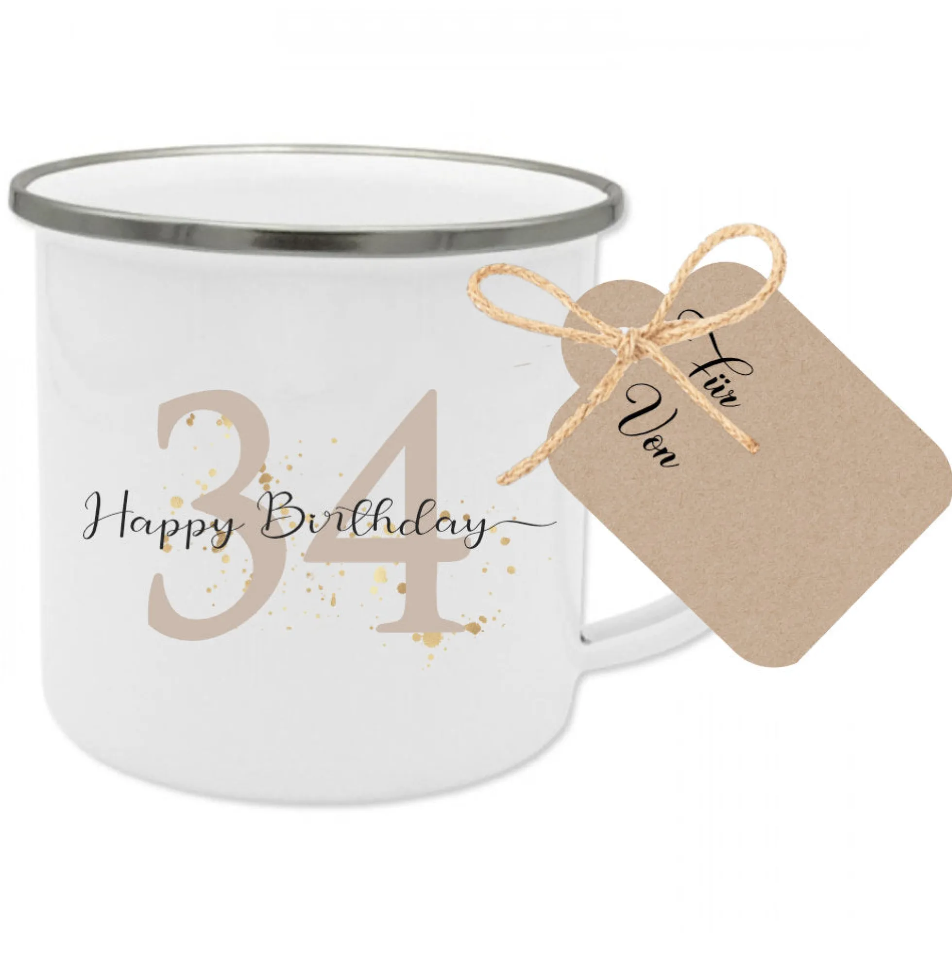 Tasse "Happy Birthday" zum Geburtstag mit individueller Zahl personalisiert | Kleines Geburtstagsgeschenk für Sie und Ihn | inkl. Geschenkanhänger