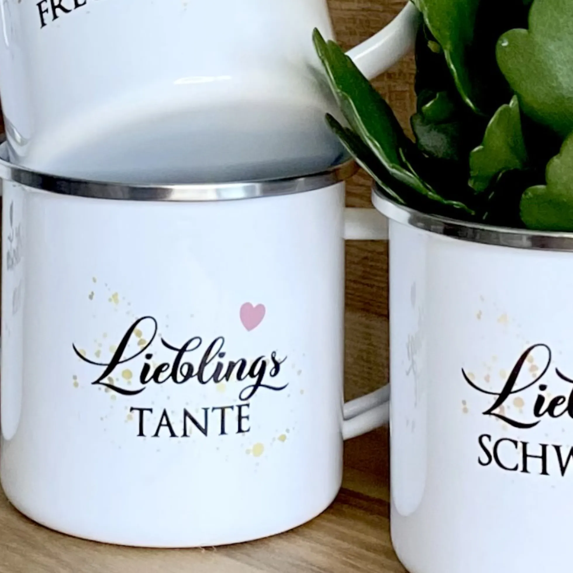 Tasse "Lieblingsschwester" | Geschenk für die Schwester | Emailletasse mit Geschenkanhänger | 12 Motivvarianten zur Auswahl