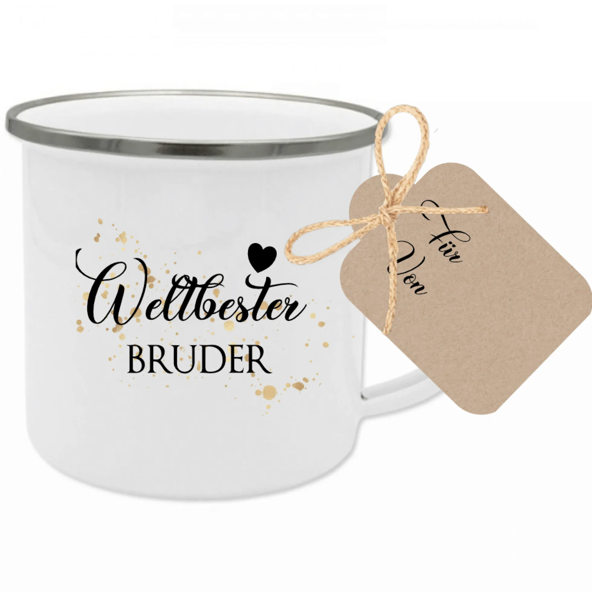 Tasse "Lieblingstante" | Geschenk für die Tante | Emailletasse mit Geschenkanhänger | 12 Motivvarianten zur Auswahl