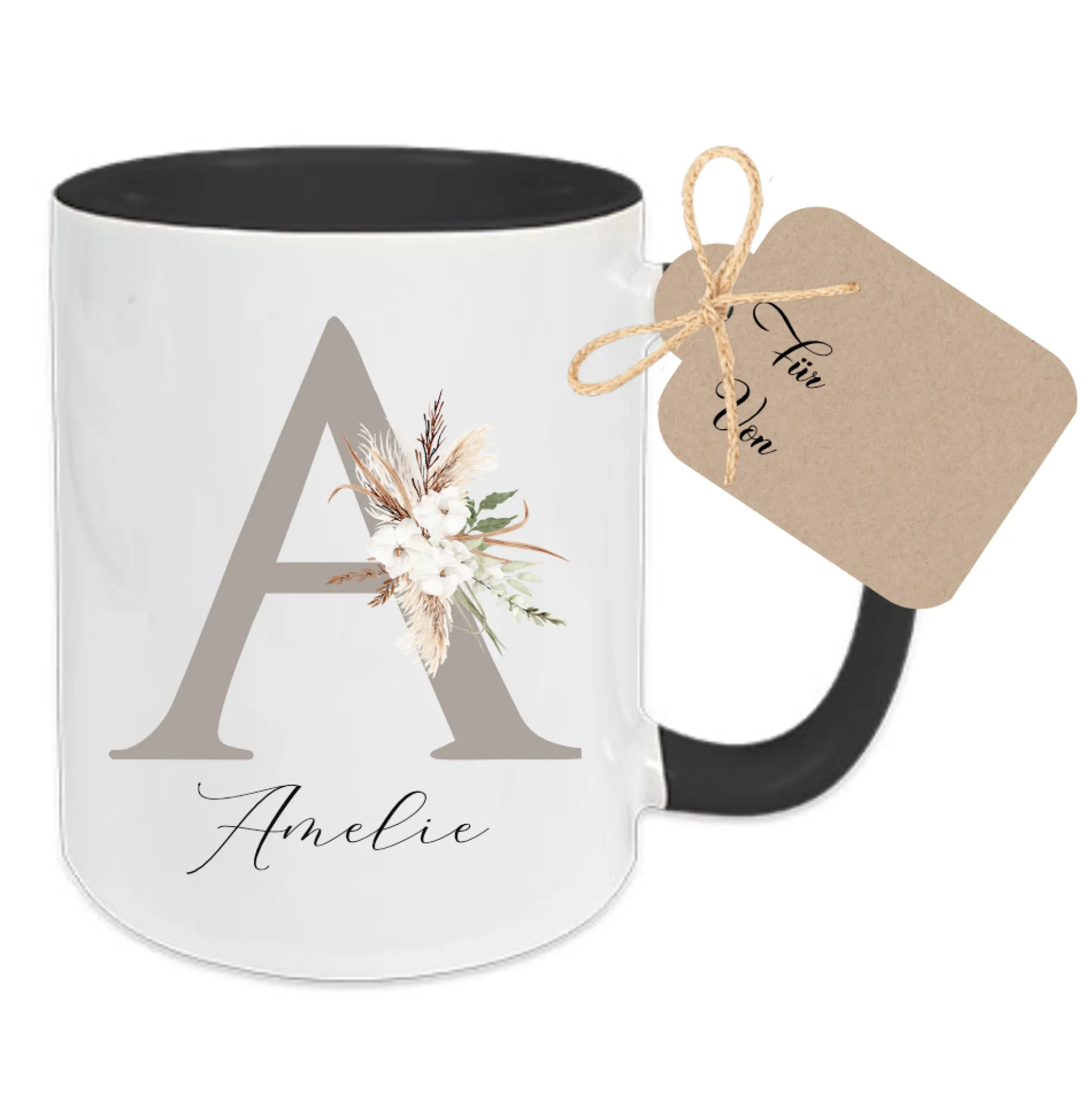 Tasse mit Buchstaben und Namen für Frauen | Keramiktasse mit floralem Motiv