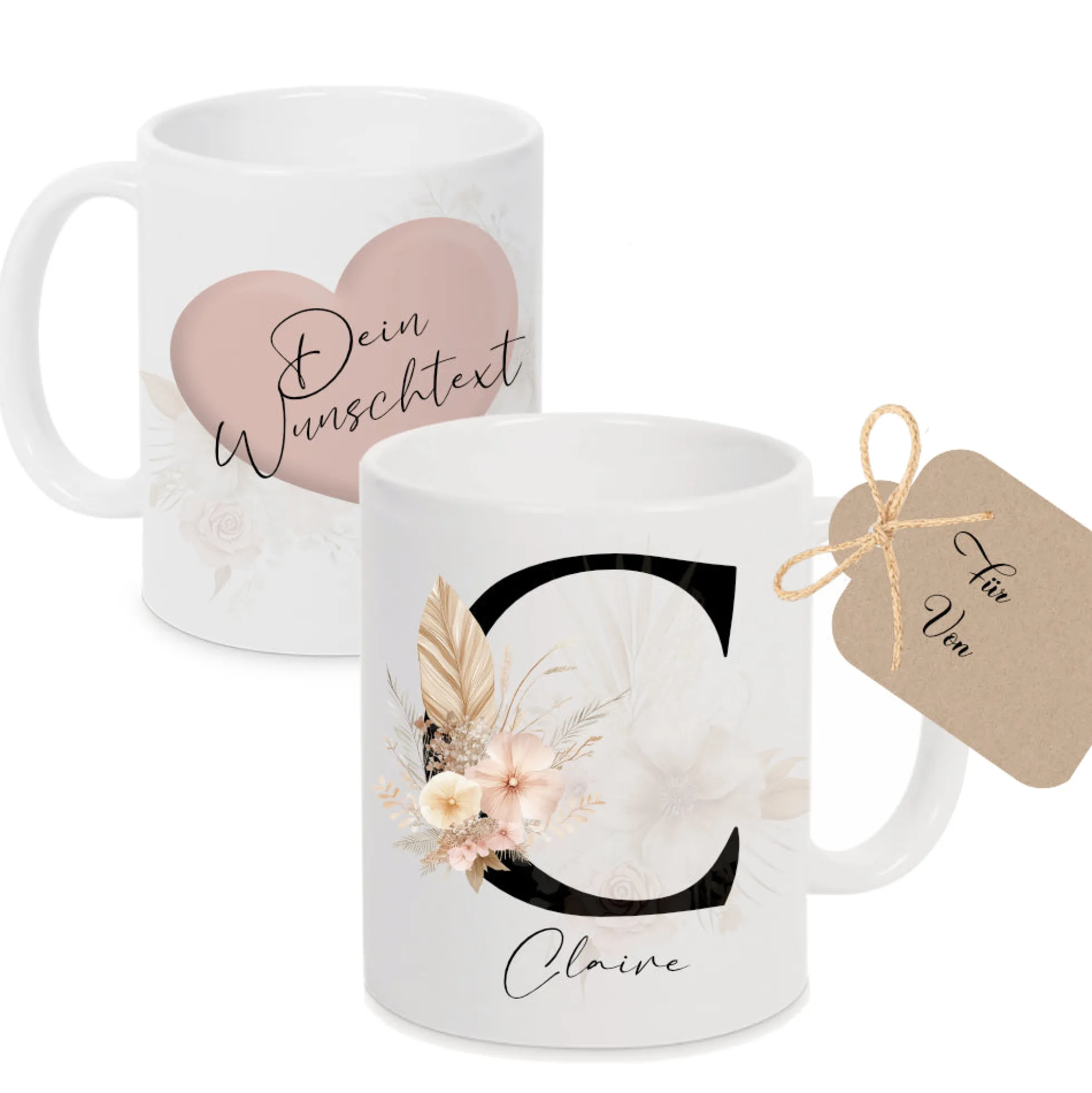 Tasse mit Name Herz Buchstabe Geschenk Hebamme Danke Erzieherin Lehrerin Freundin Wunschtext Schwester Ärztin uvm.