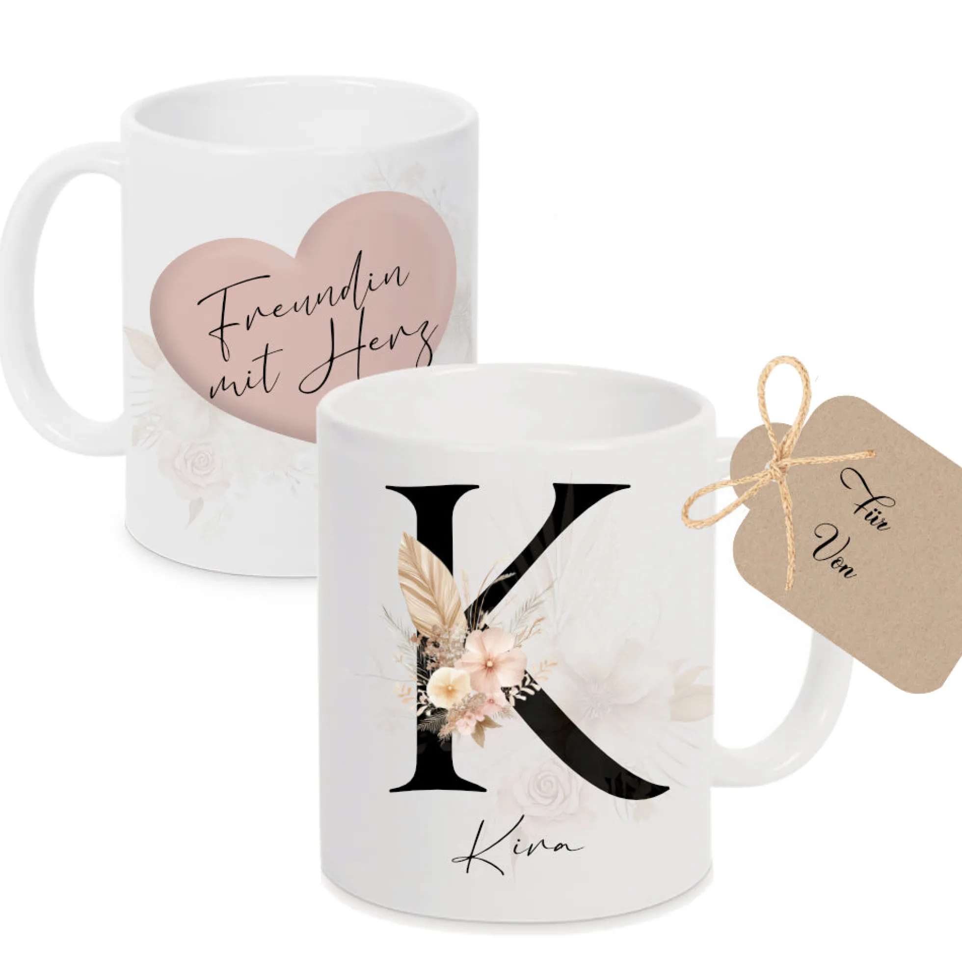 Tasse mit Name Herz Buchstabe Geschenk Hebamme Danke Erzieherin Lehrerin Freundin Wunschtext Schwester Ärztin uvm.