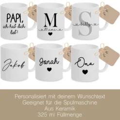 Tasse mit Namen und Schriftzug aus Keramik | Geschenk für Frauen und Männer | Personalisierung individuell anpassbar | 6 Motivvarianten zur Auswahl