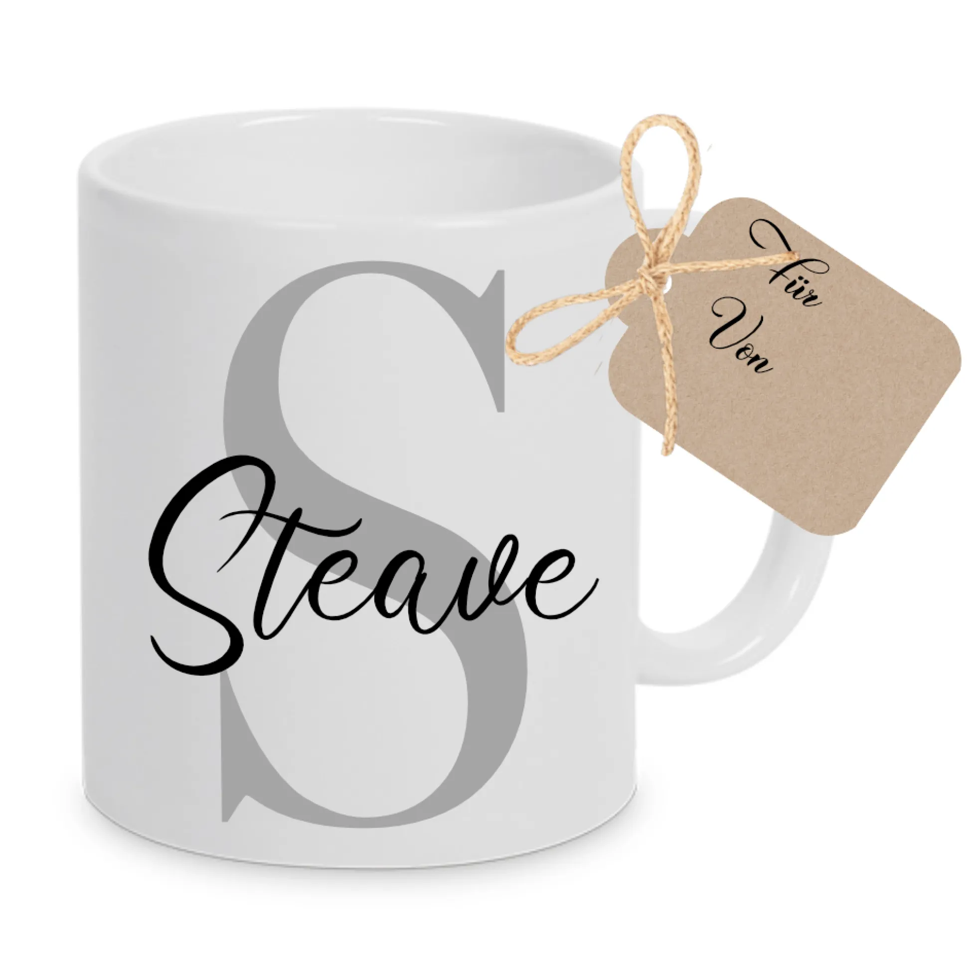 Tasse mit Name und Buchstabe Initiale Monogramm personalisiert mit Namen und Buchstabe als Buchstabentasse weiß Keramik