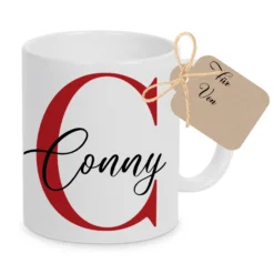 Tasse mit Name und Buchstabe Initiale Monogramm personalisiert mit Namen und Buchstabe als Buchstabentasse weiß Keramik