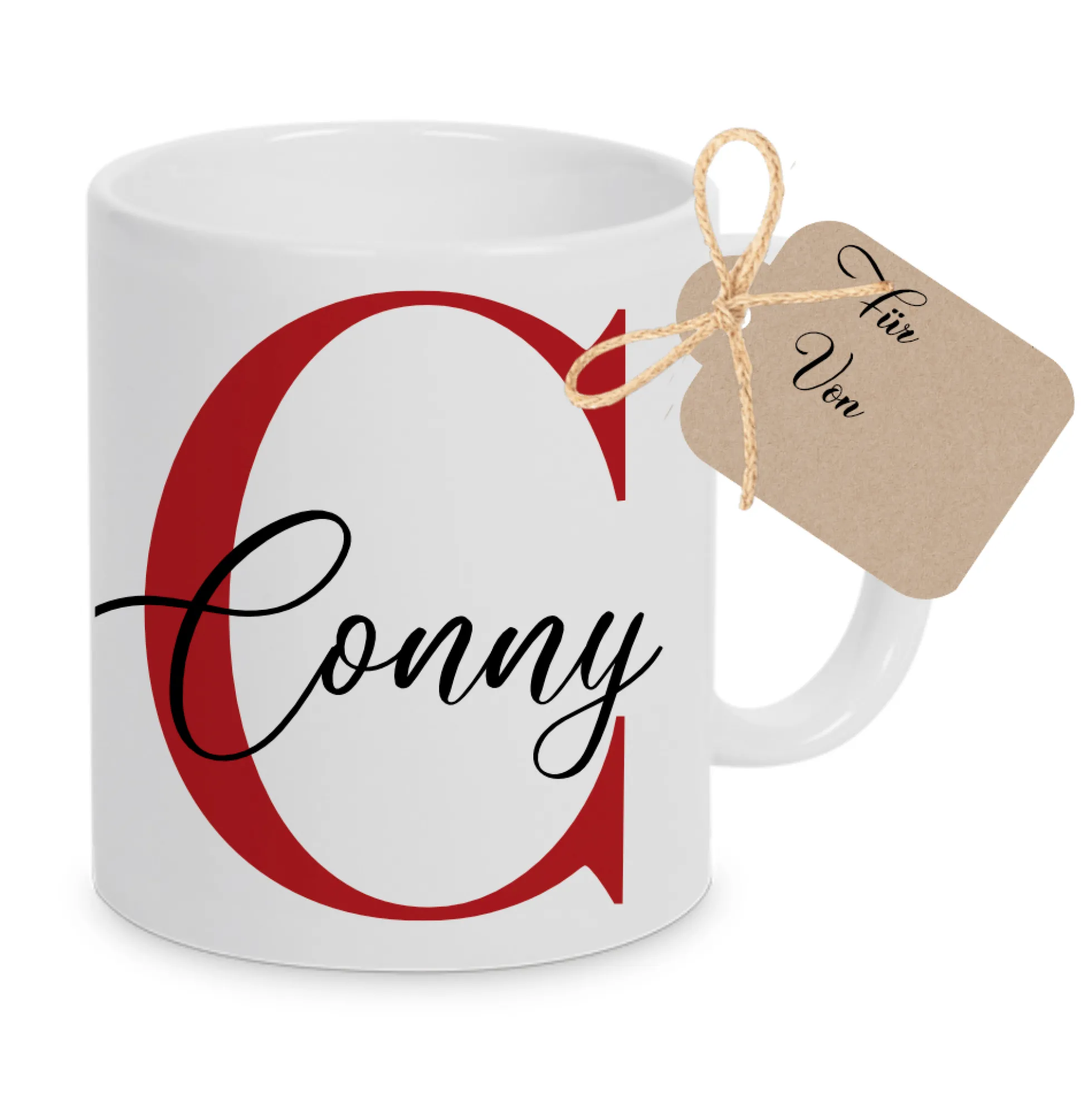 Tasse mit Name und Buchstabe Initiale Monogramm personalisiert mit Namen und Buchstabe als Buchstabentasse weiß Keramik