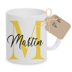 Tasse mit Name und Buchstabe Initiale Monogramm personalisiert mit Namen und Buchstabe als Buchstabentasse weiß Keramik