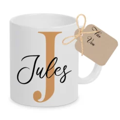 Tasse mit Name und Buchstabe Initiale Monogramm personalisiert mit Namen und Buchstabe als Buchstabentasse weiß Keramik